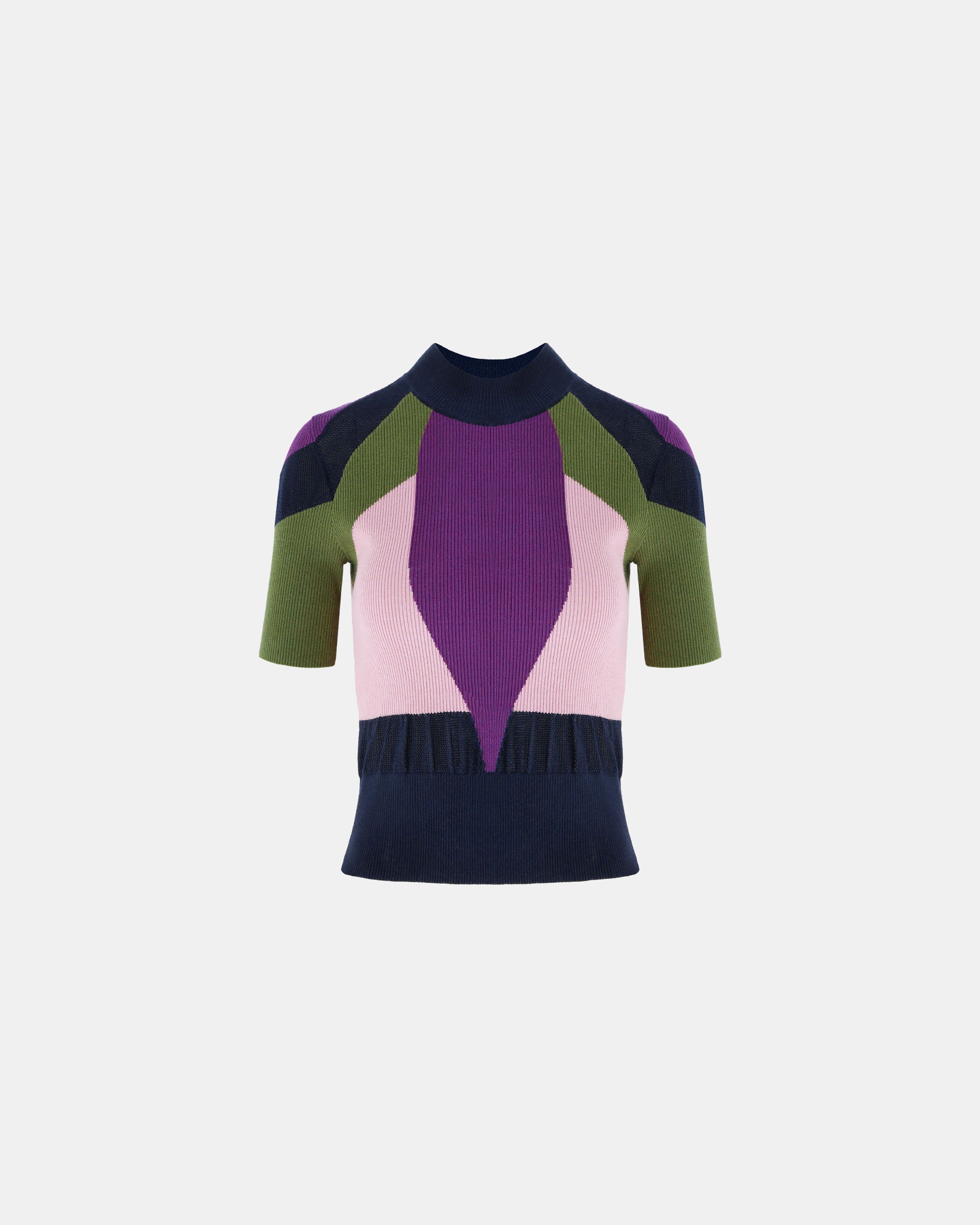 Women's Mock Neck Panelled Patchwork Knitwear