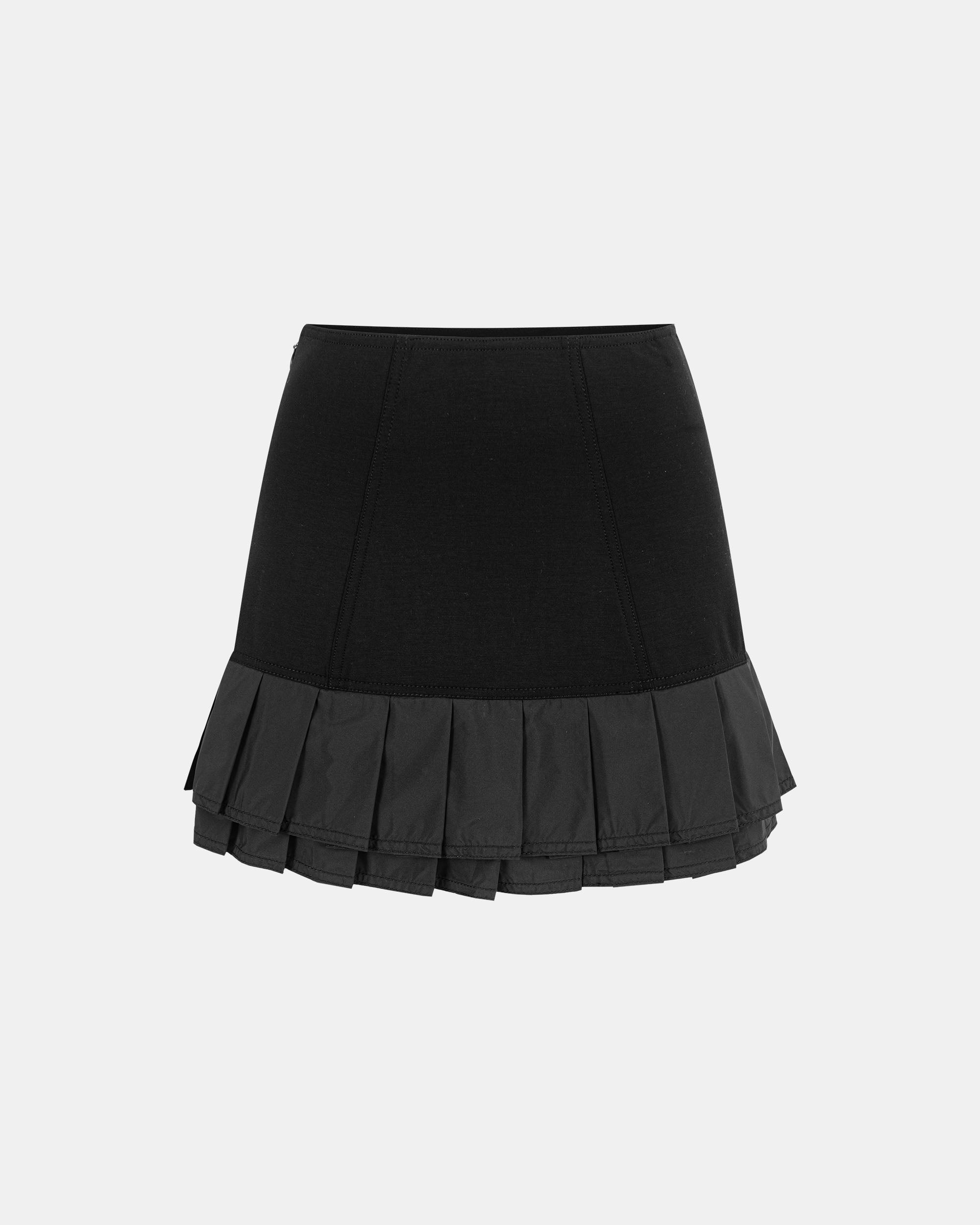 Women's Mixed-Media Pleated Hem Mini Skirt