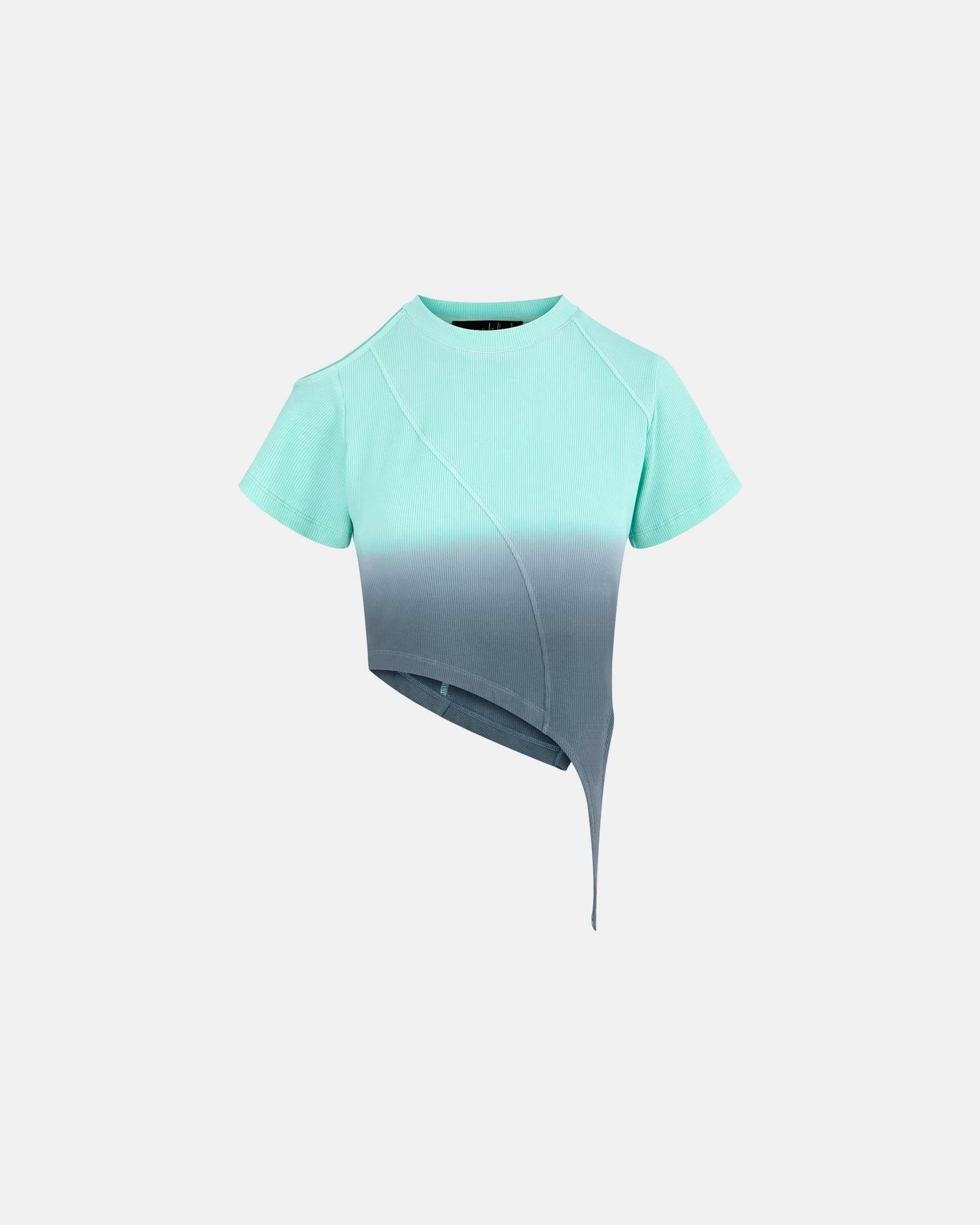 Women's Gradient Cold-Shoulder Slant Hem Dip-Dye Crop Top