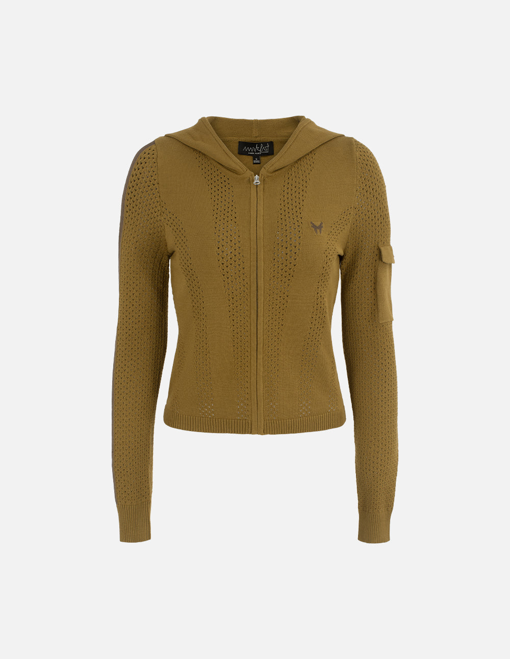 MF high waist short hooded zippered sleeve sweater knitted cardigan