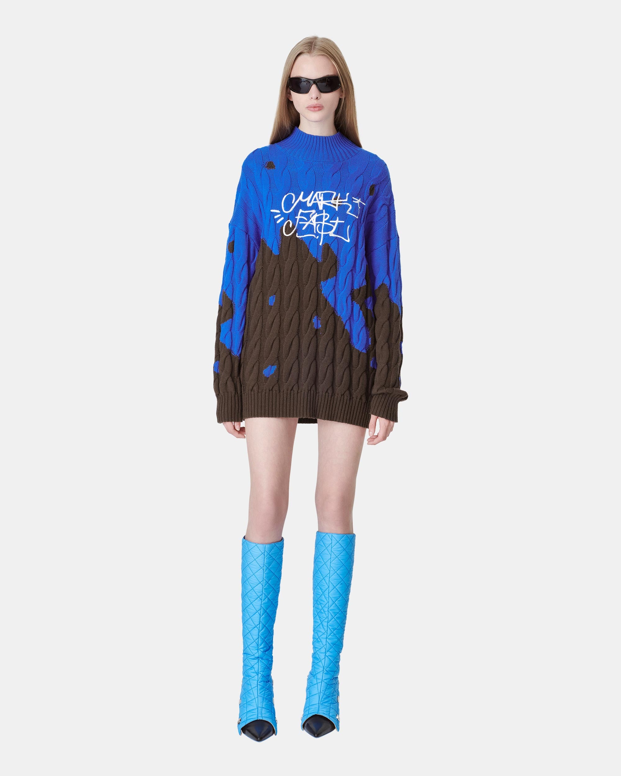 Women's Blue Wool Blend Jacquard Sweater