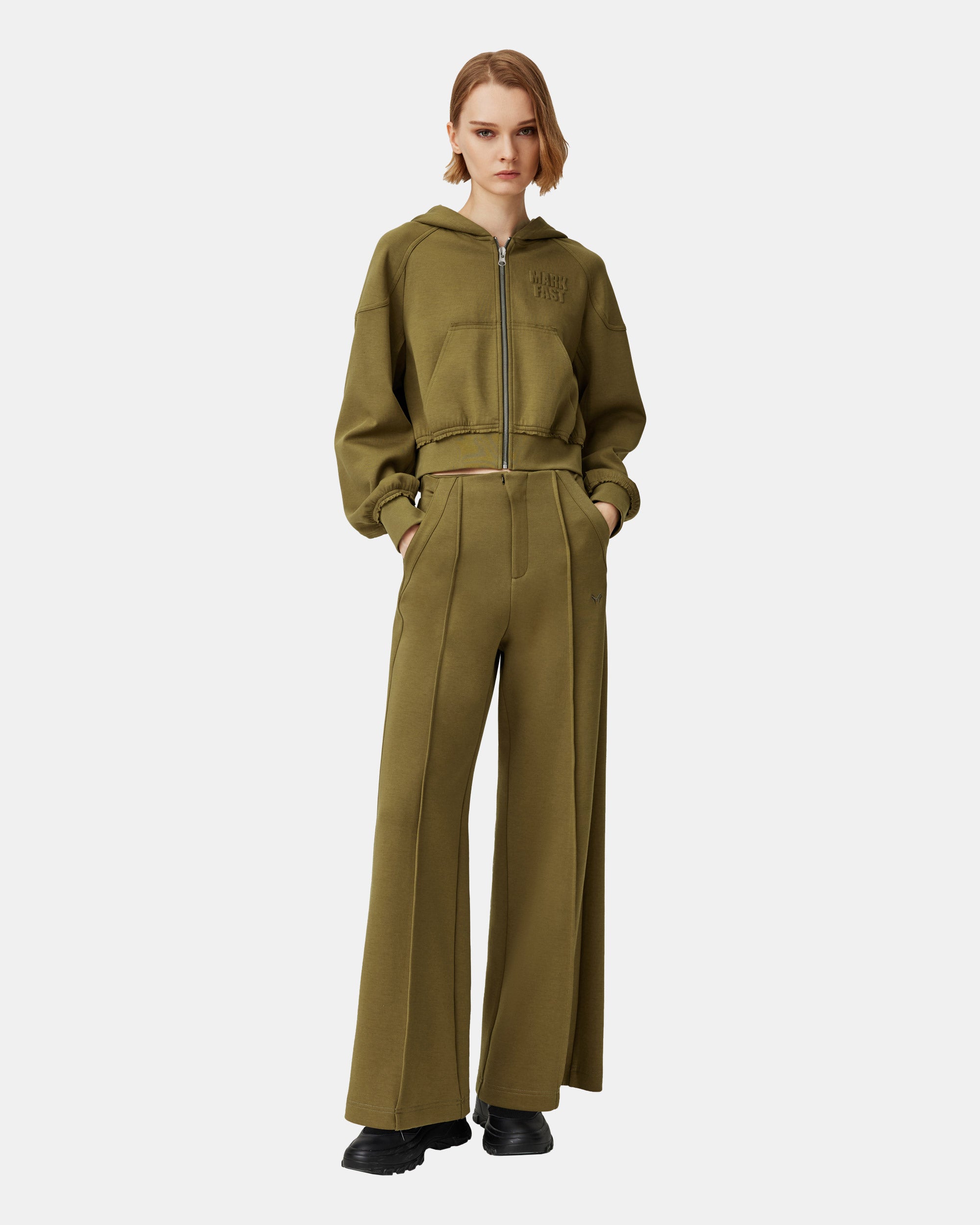 Women's Pleated Ruffled Olive Brown Threaded Sweatshirt