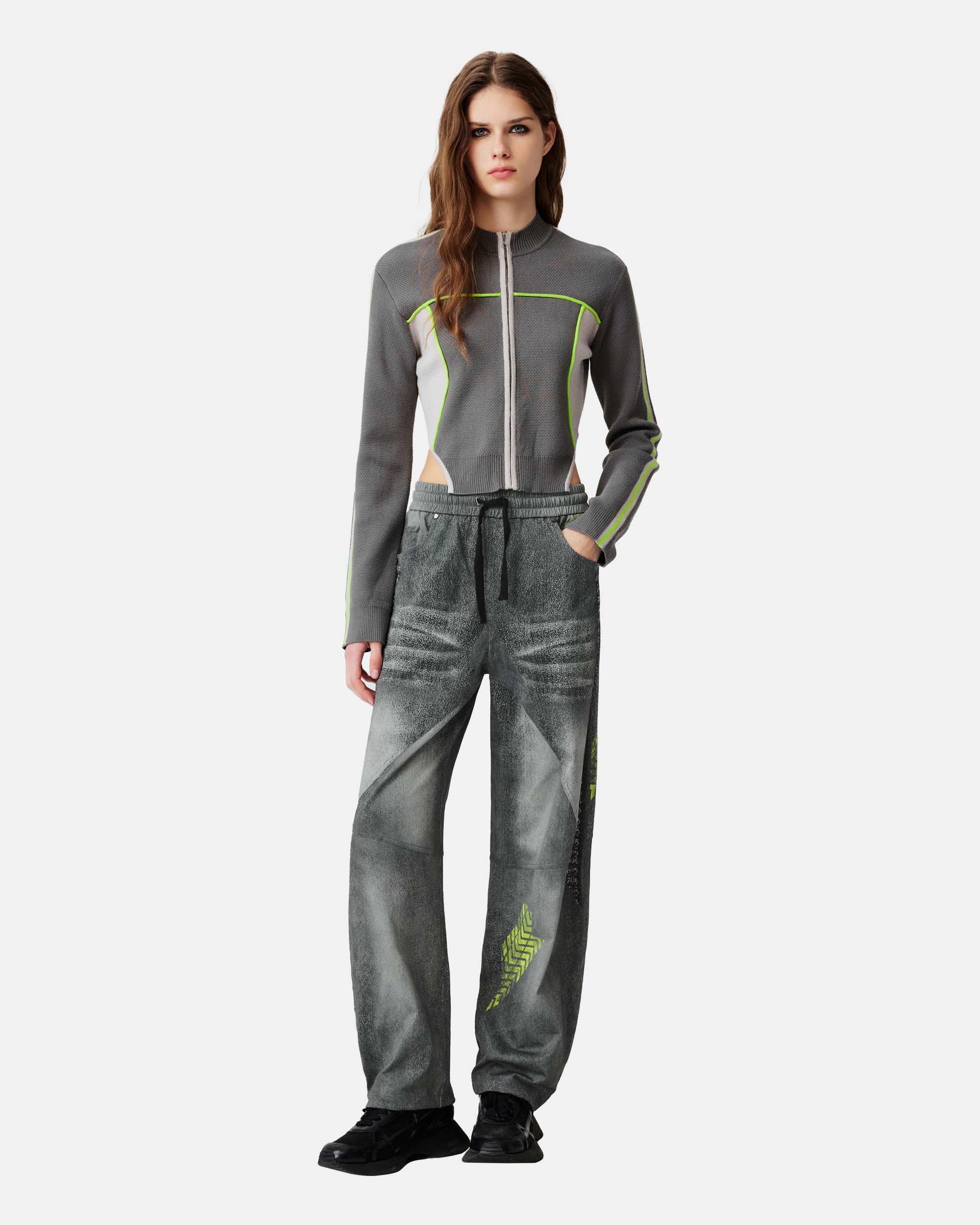 Unisex Acid Wash Neon Geometric Print Pants