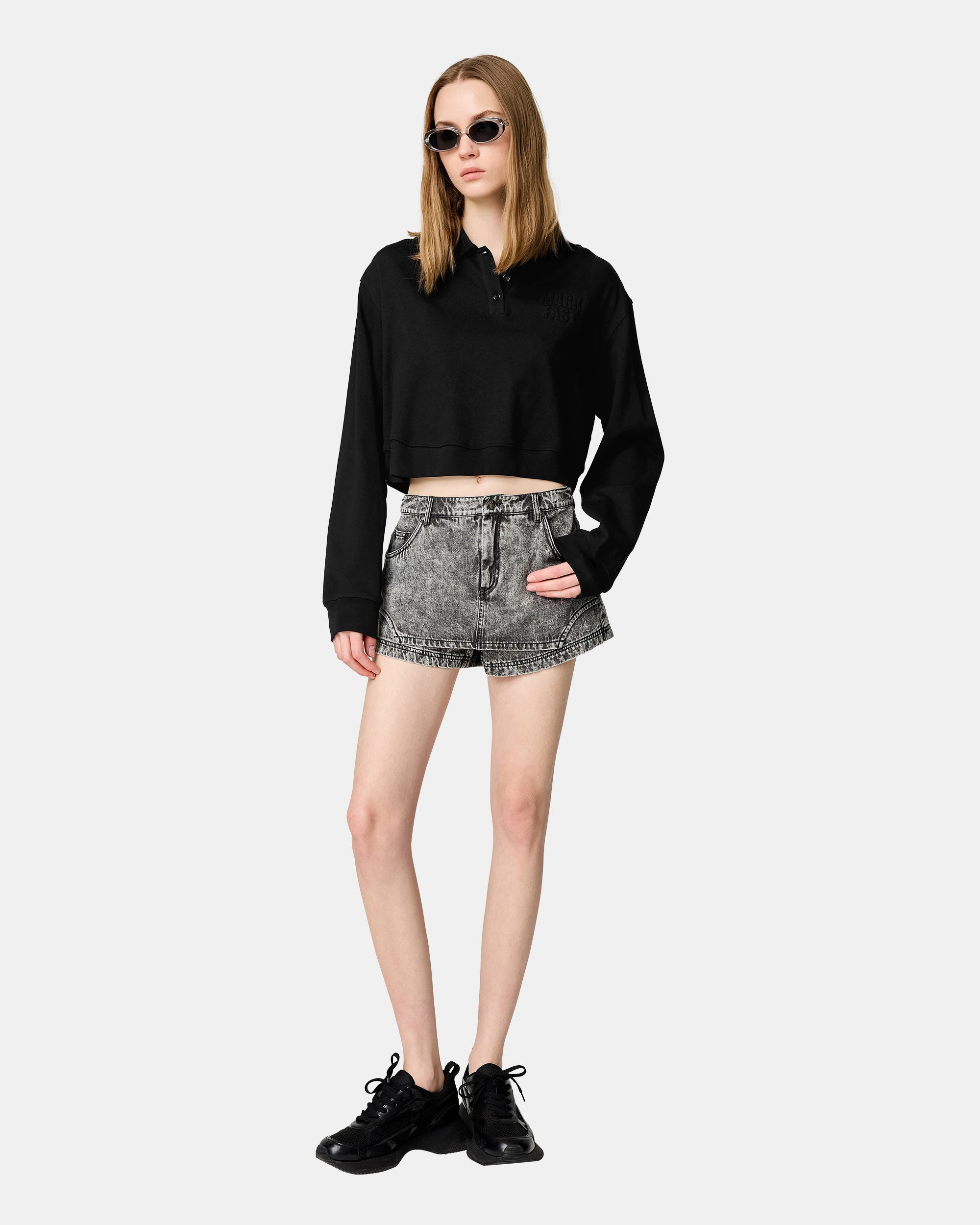 Women's Black Loose Cotton Polo Shirt