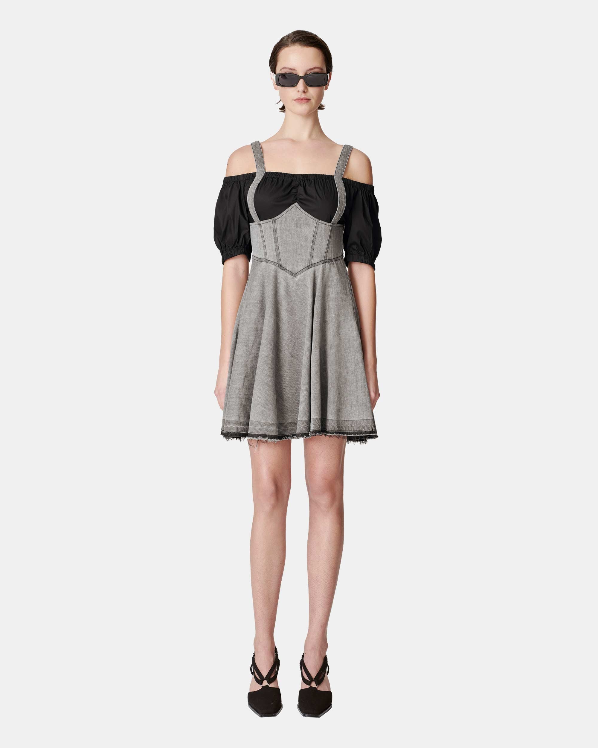 Women's Mock Two-Piece Off-Shoulder Denim Dress