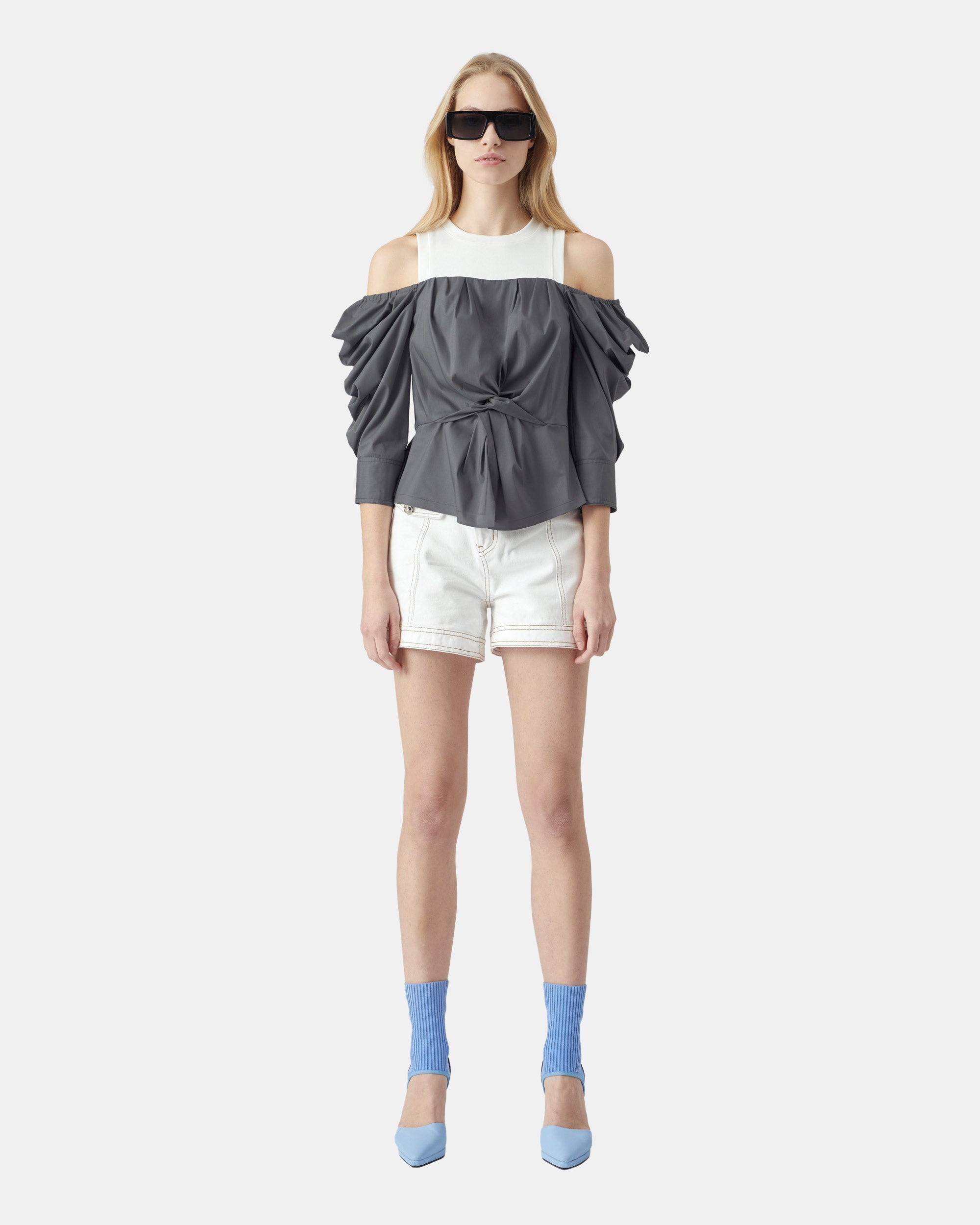 Women's Strapless False Two-Piece Long Sleeve Top