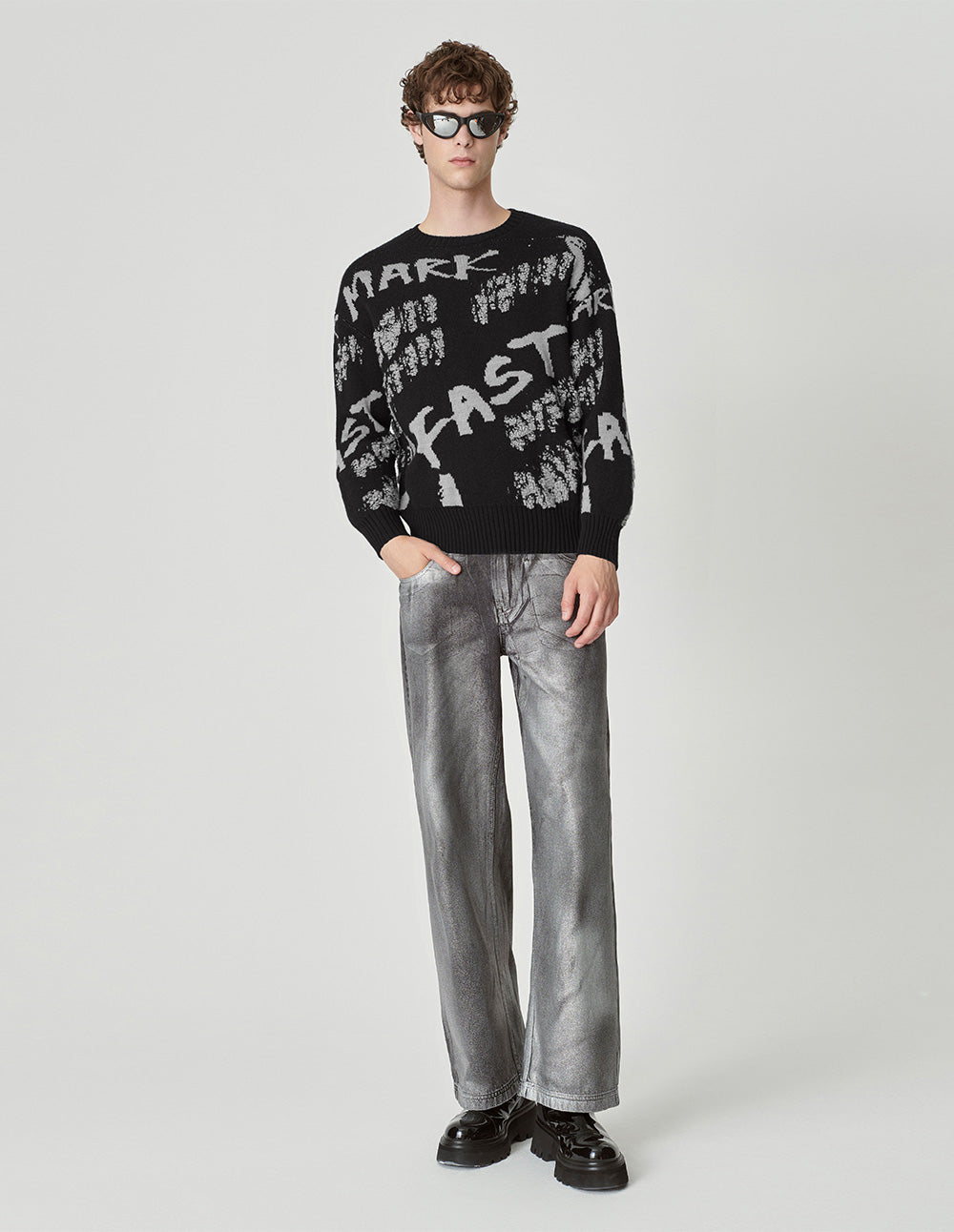 Men's Contrast Letter Jacquard Wool Sweater