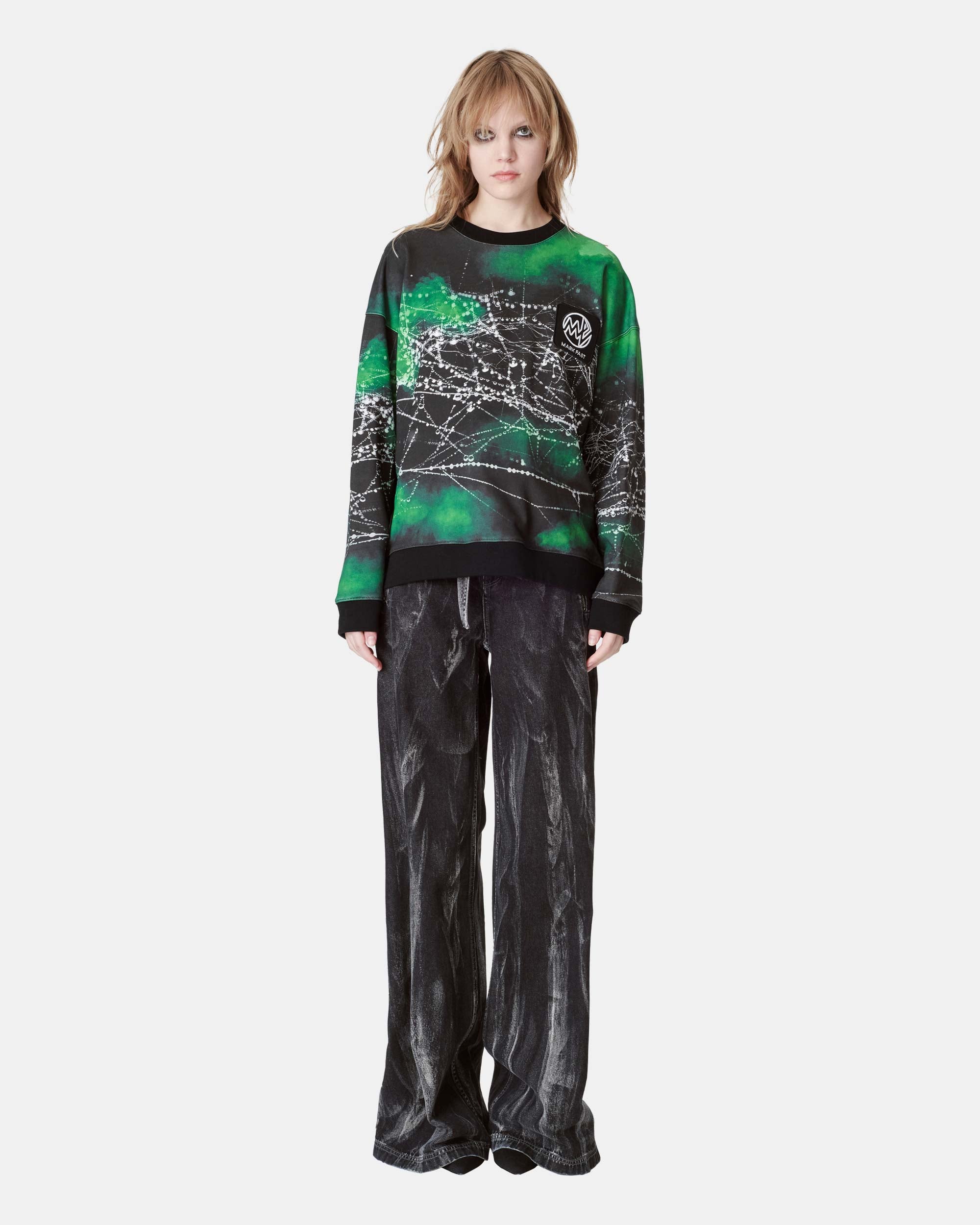 Unisex Black Positioning Printed Cotton Pullover Sweater