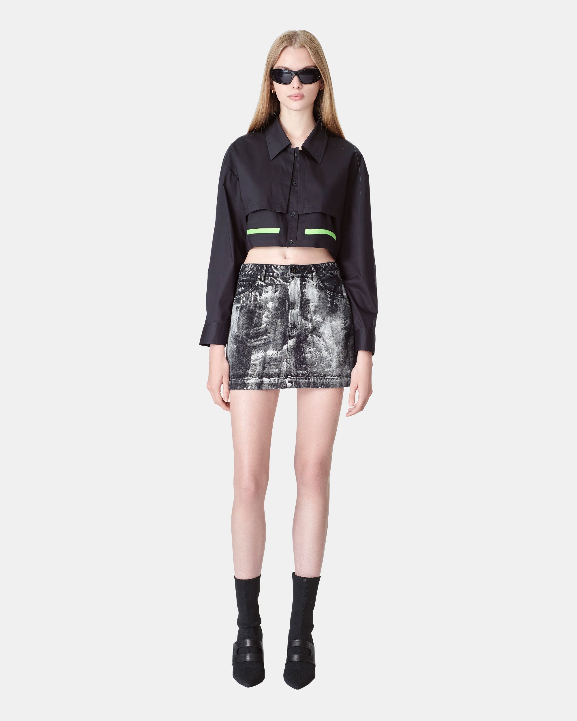 Women's Handpainted Brushed Silver Denim Skirt