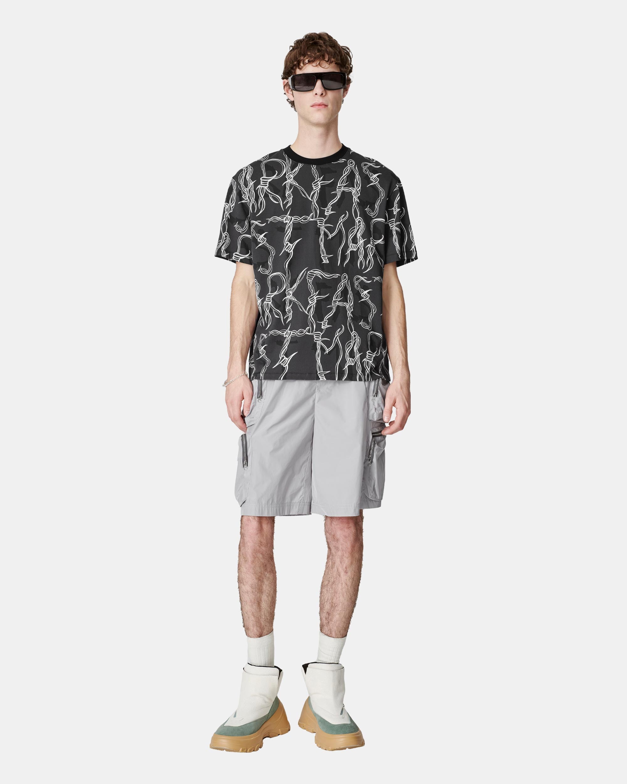 Men's Black Thorn Print Cotton T-Shirt