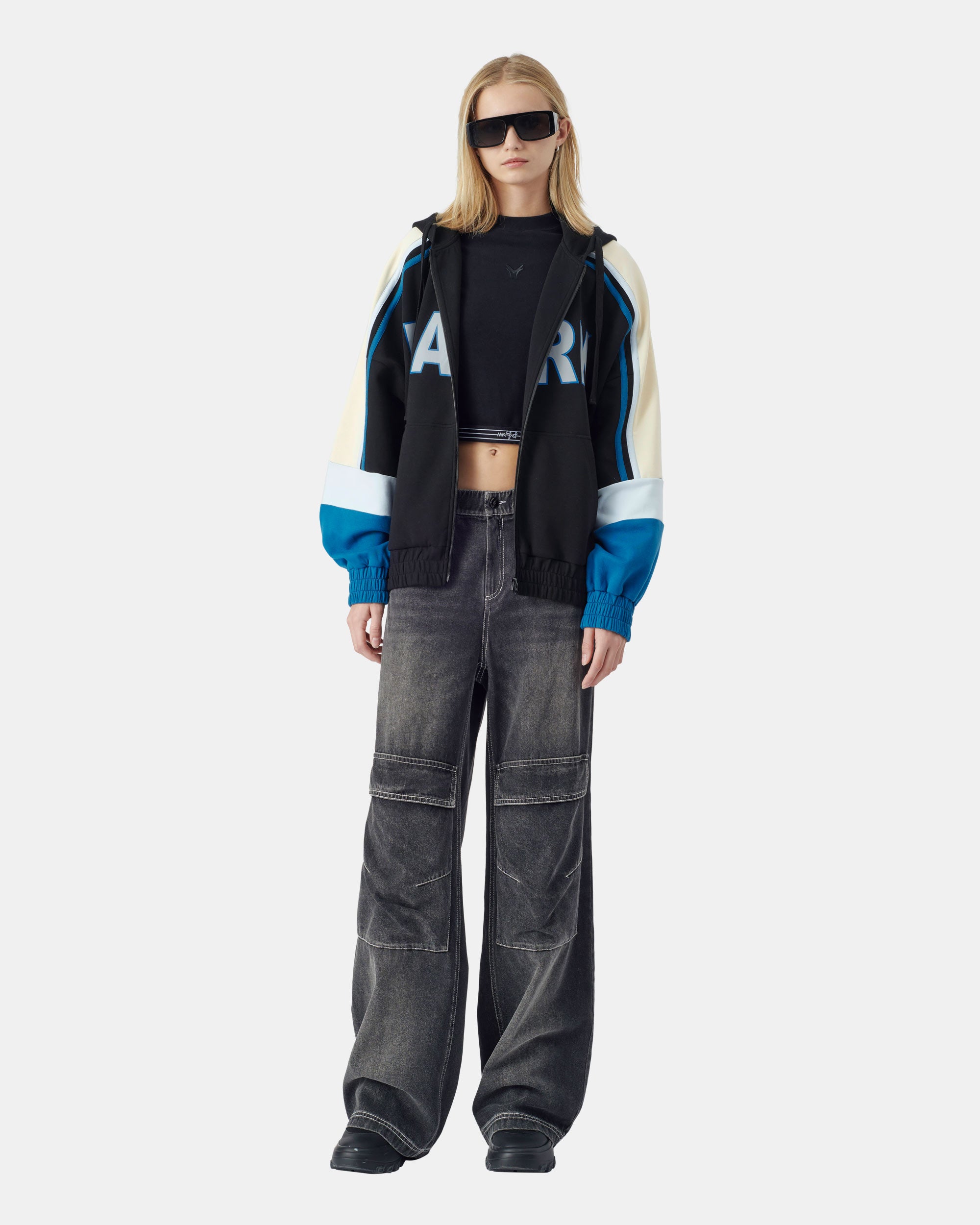 Unisex Block Colour Logo Print Zip-up Hoodie