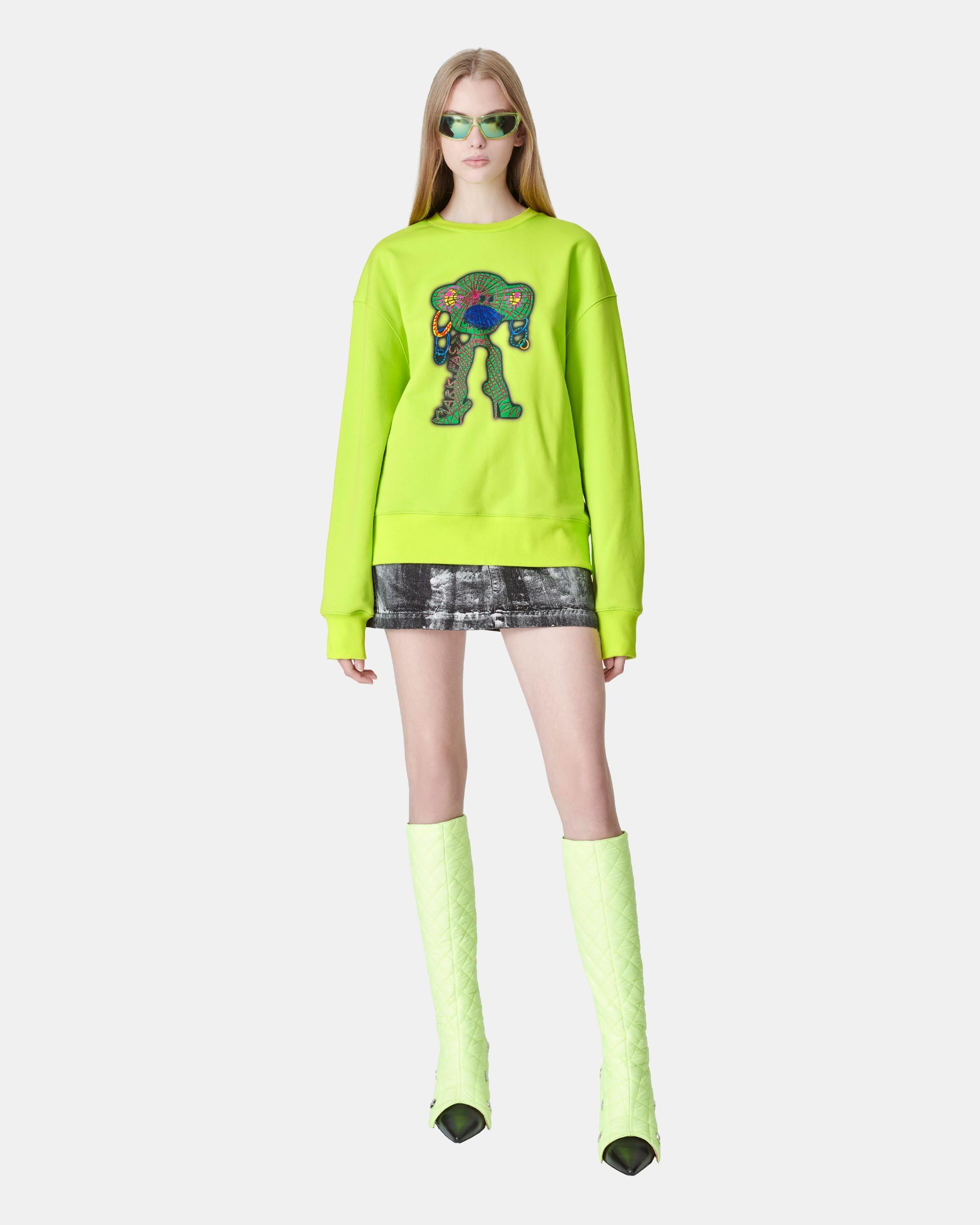 Unisex Fluorescent Green Cotton Print Sweatshirt