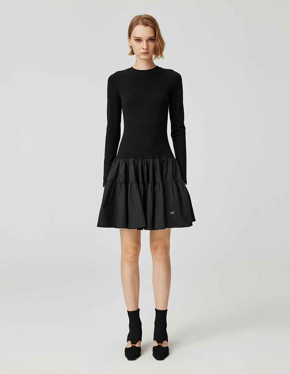 Women's Round Neck Knitted Patchwork Woven Tutu Dress