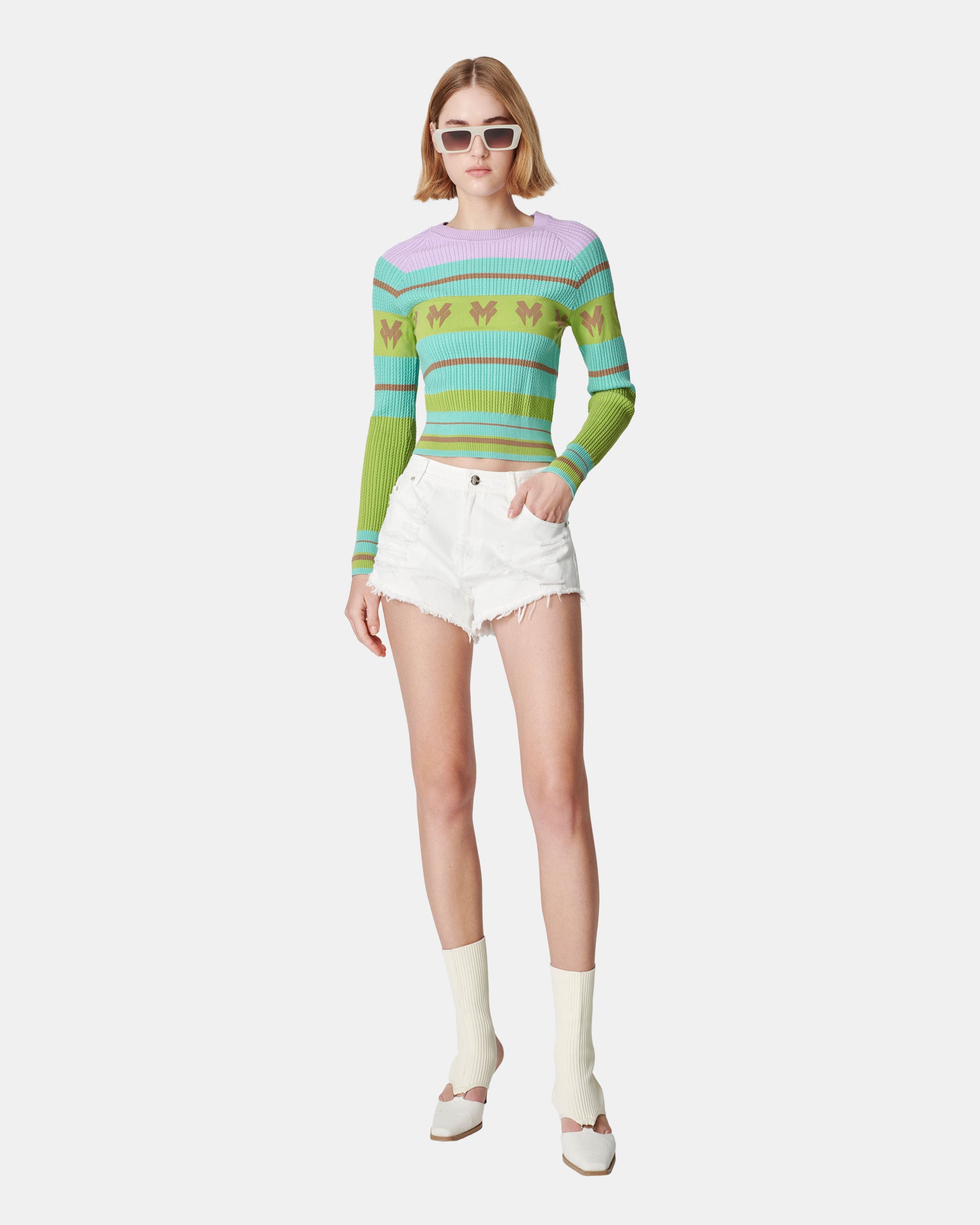 Women's Contrast Striped Jacquard Knit Pullover