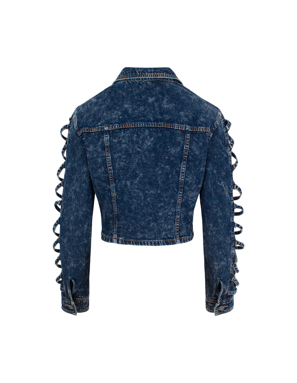 Woman's Tie-Strap Design Snowflake Washed Denim Jacket