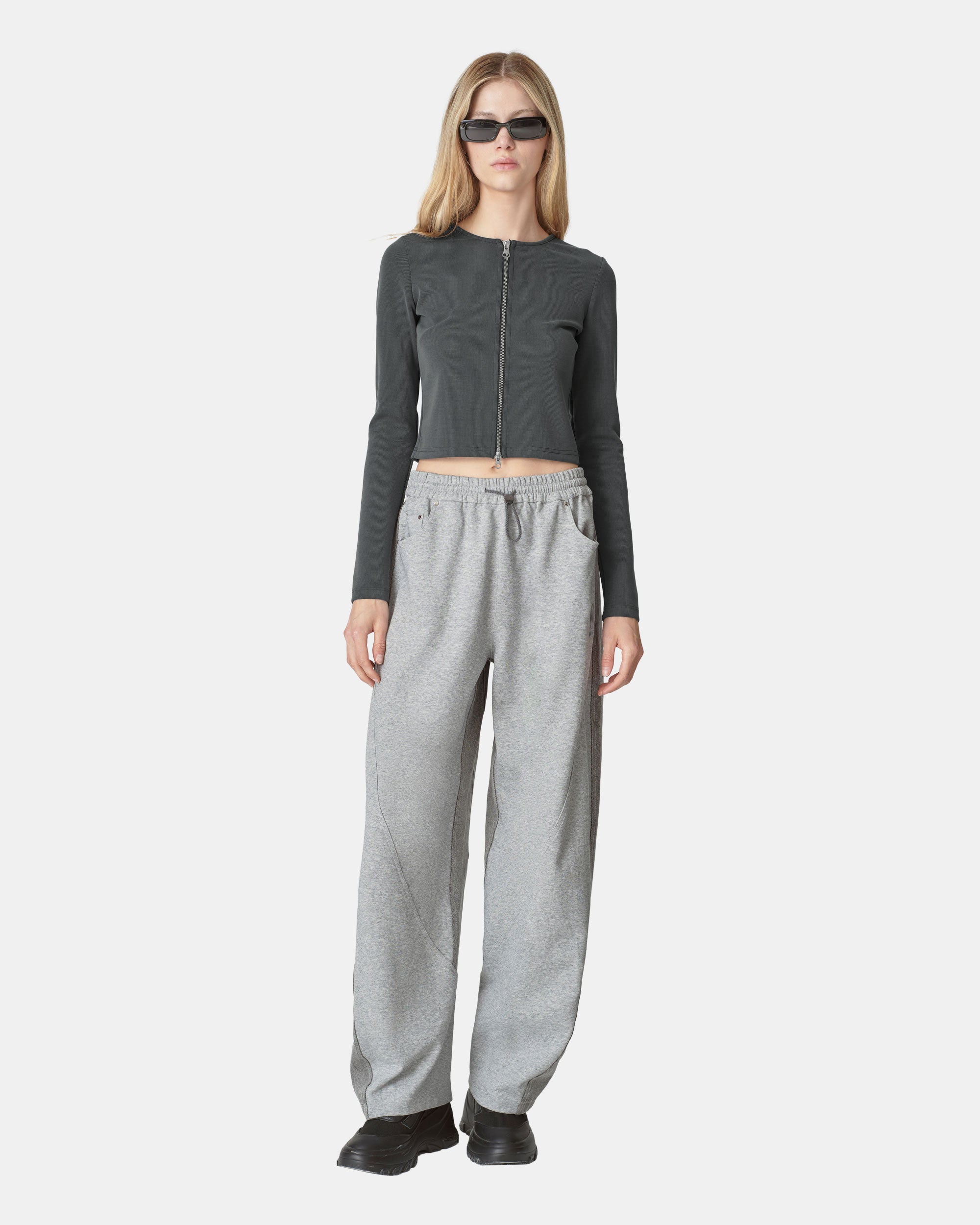 Women's Simple Dark Gray Zipper Top