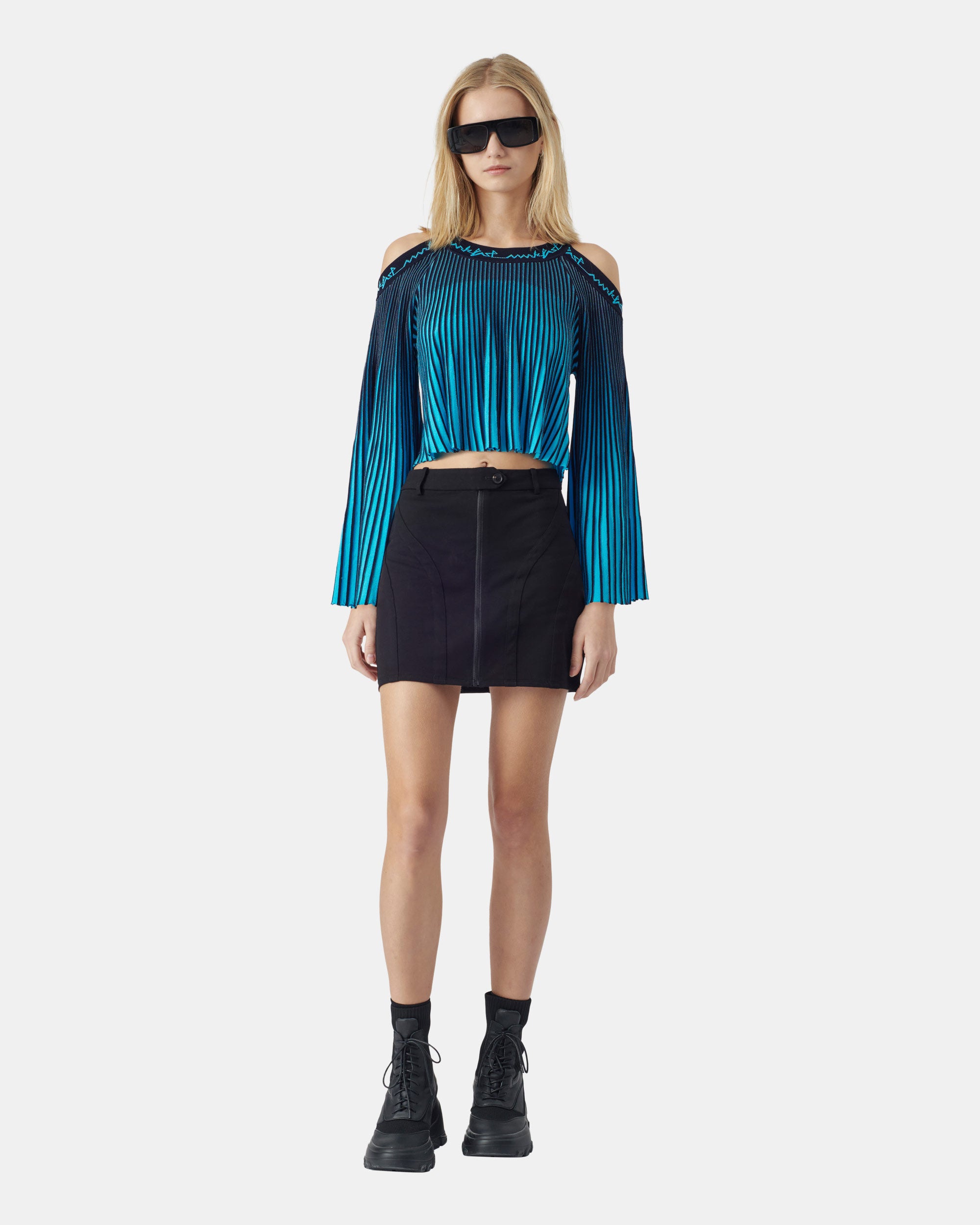 Women's Blue Off-Shoulder Knit Sweater