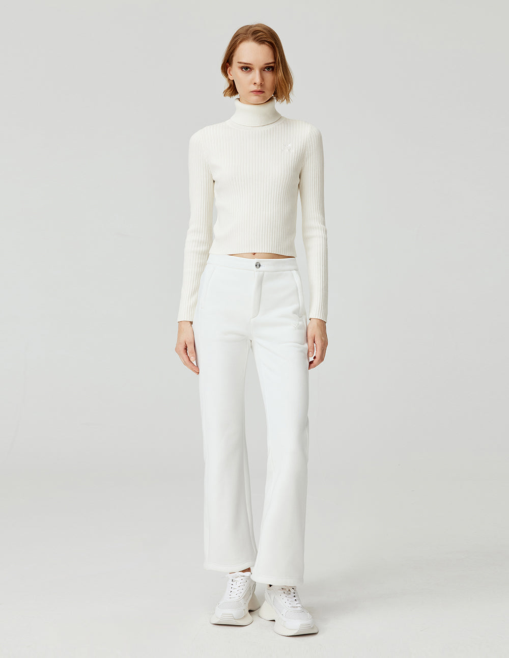 Women's Premium White Versatile Turtleneck Ribbed Knit Pullover
