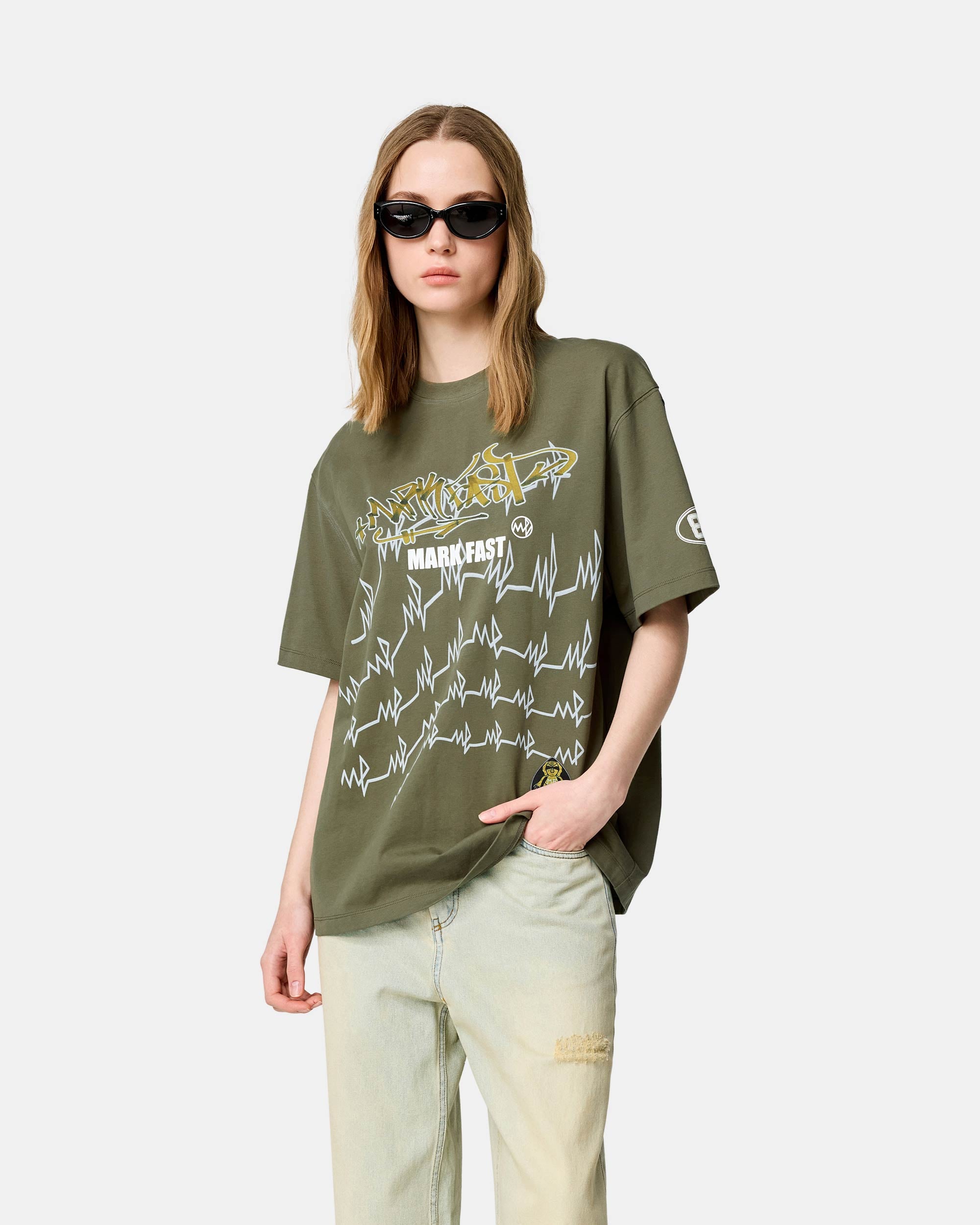 Unisex Olive Green Graffiti Graphic Streetwear Tee