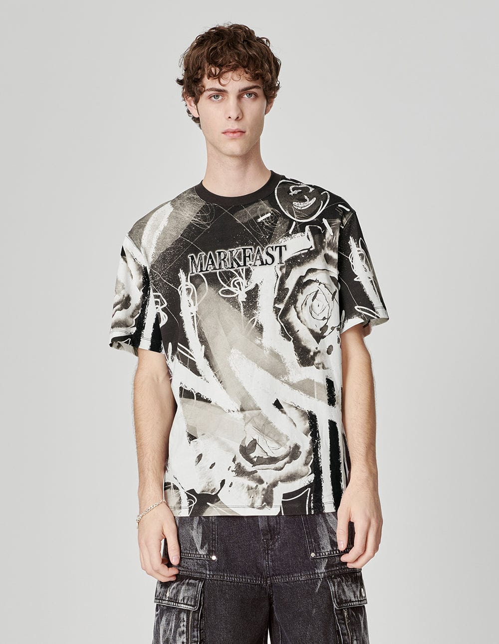 Unisex Rose Positioning Printed Loose Cotton T-Shirt
