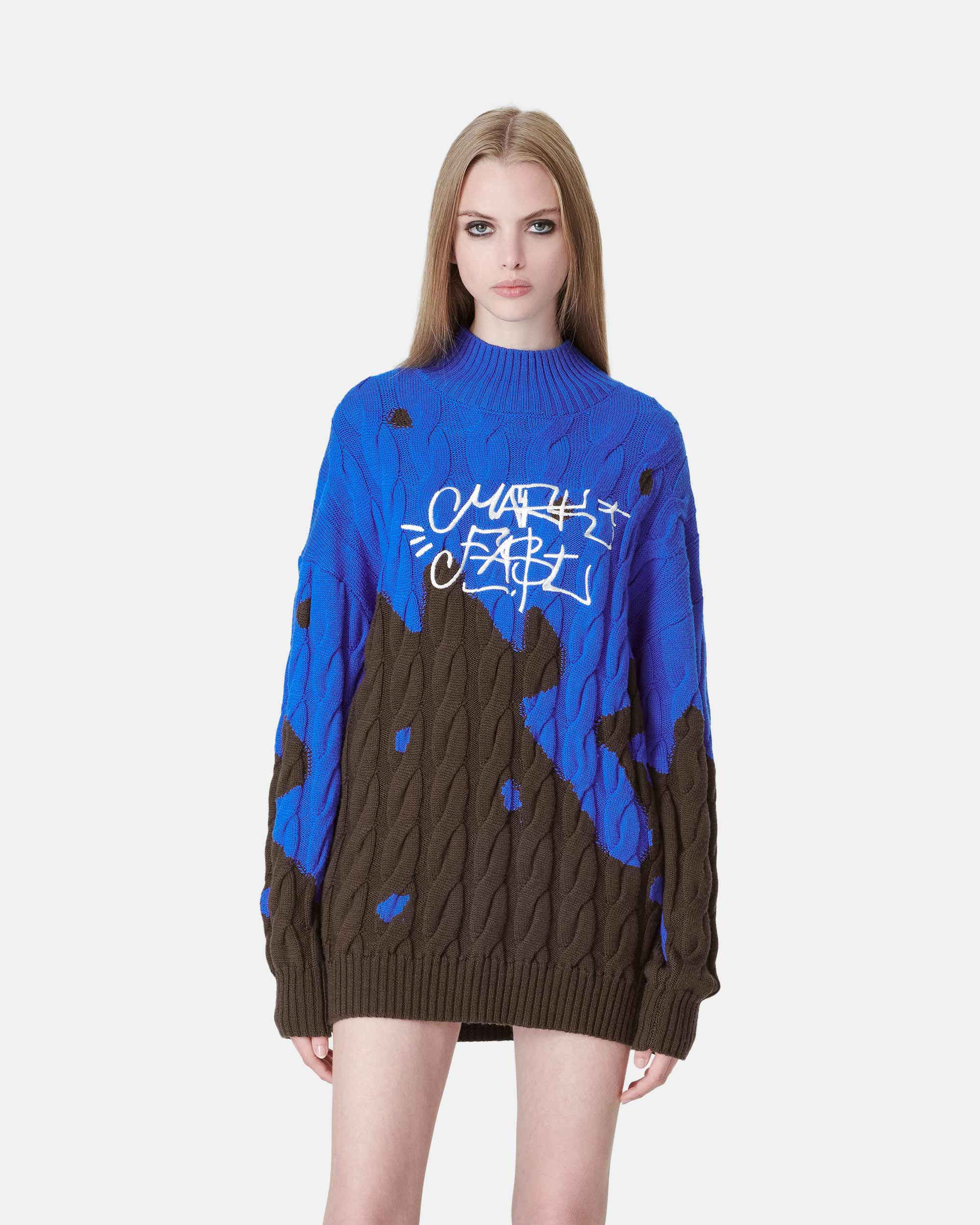Women's Blue Wool Blend Jacquard Sweater