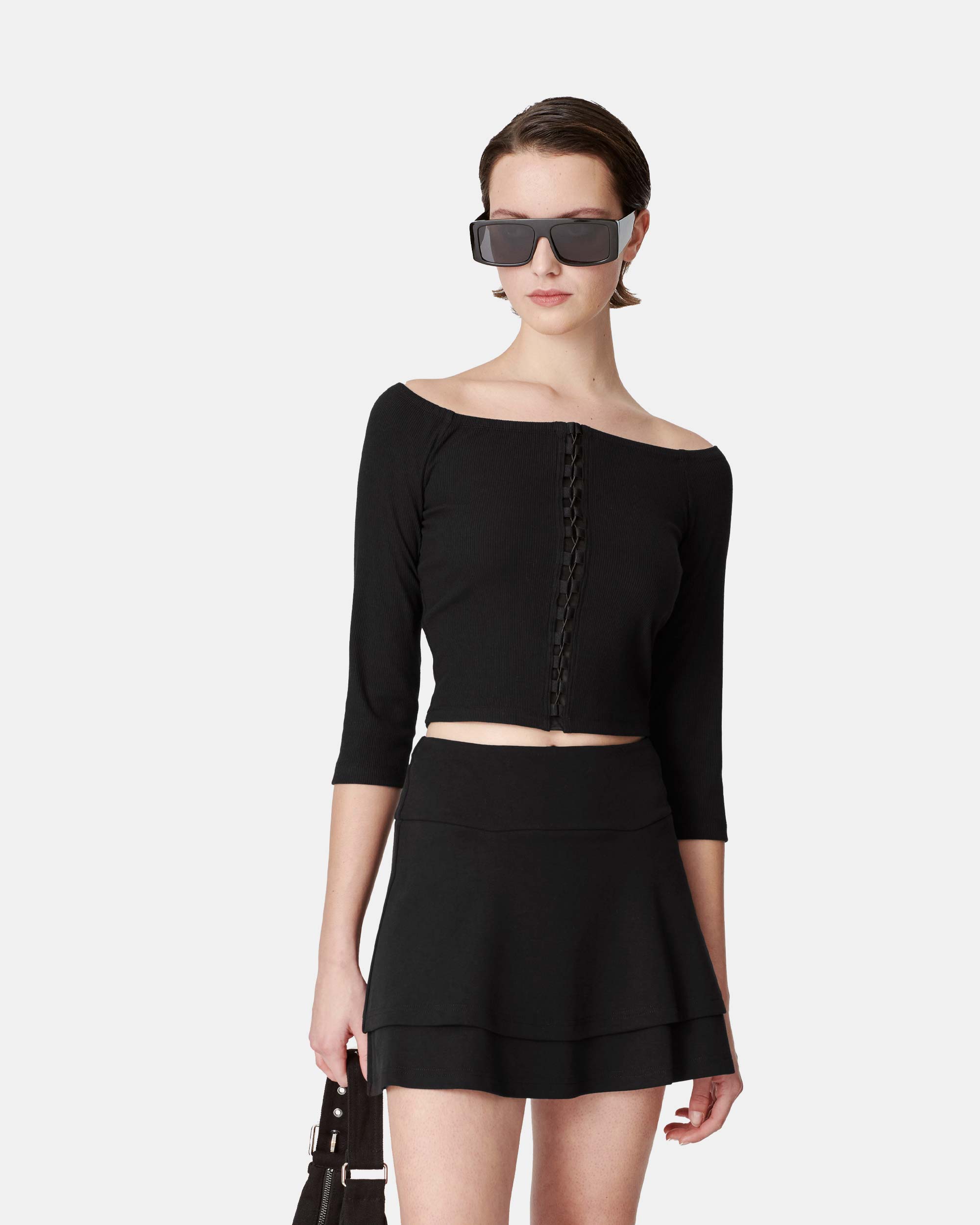 Women's Off-the-Shoulder Cross Strap Knitted T-Shirt