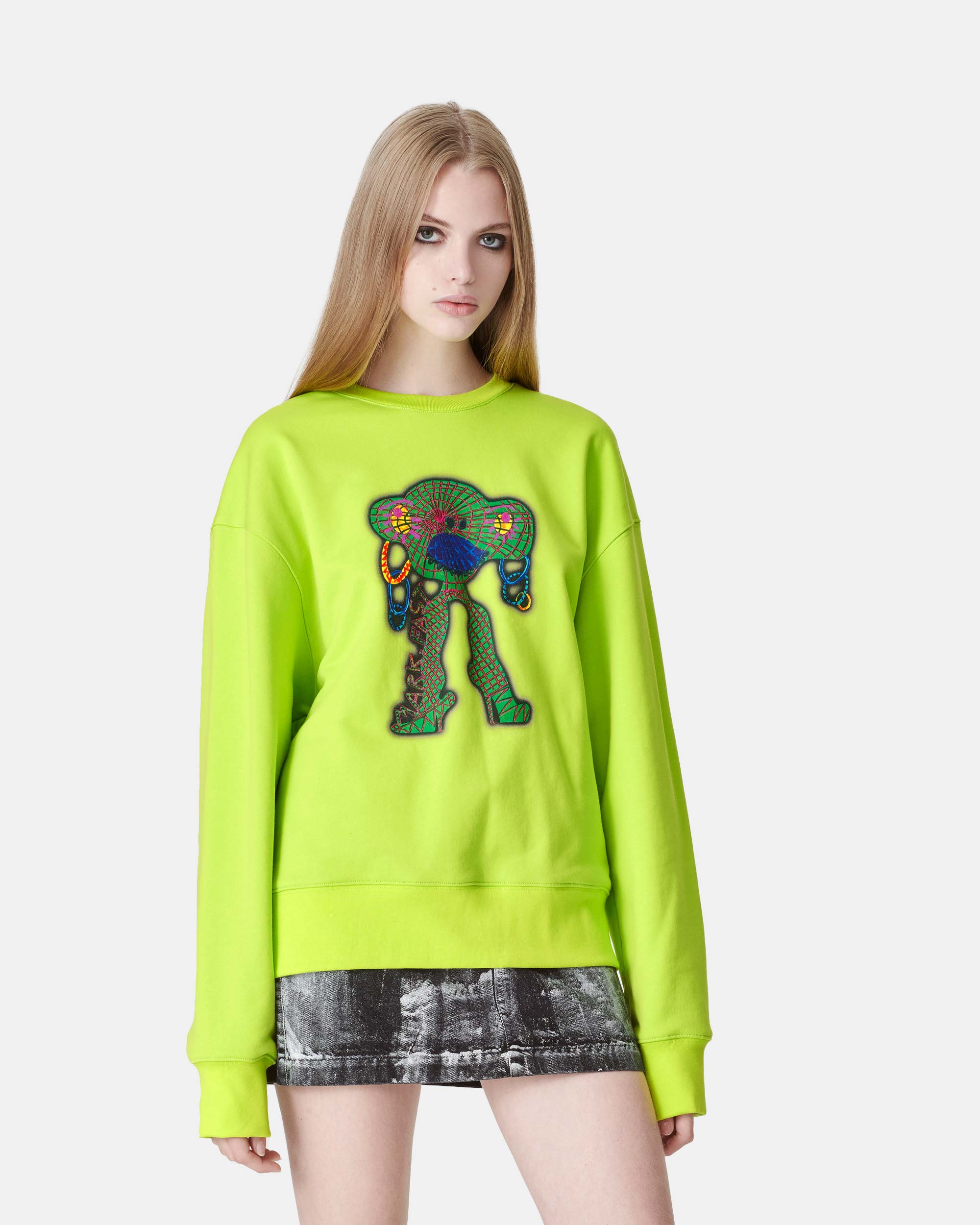 Unisex Fluorescent Green Cotton Print Sweatshirt