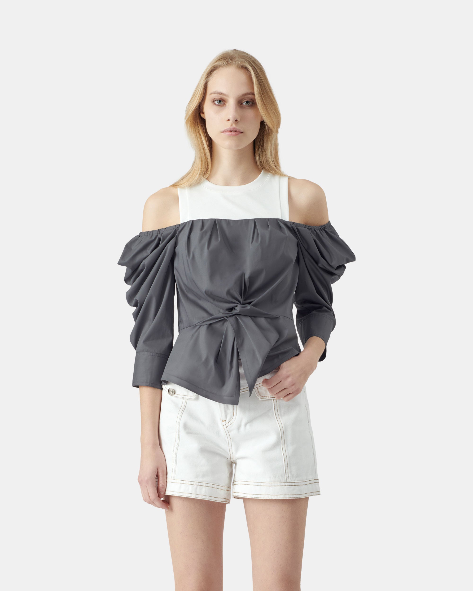 Women's Strapless False Two-Piece Long Sleeve Top