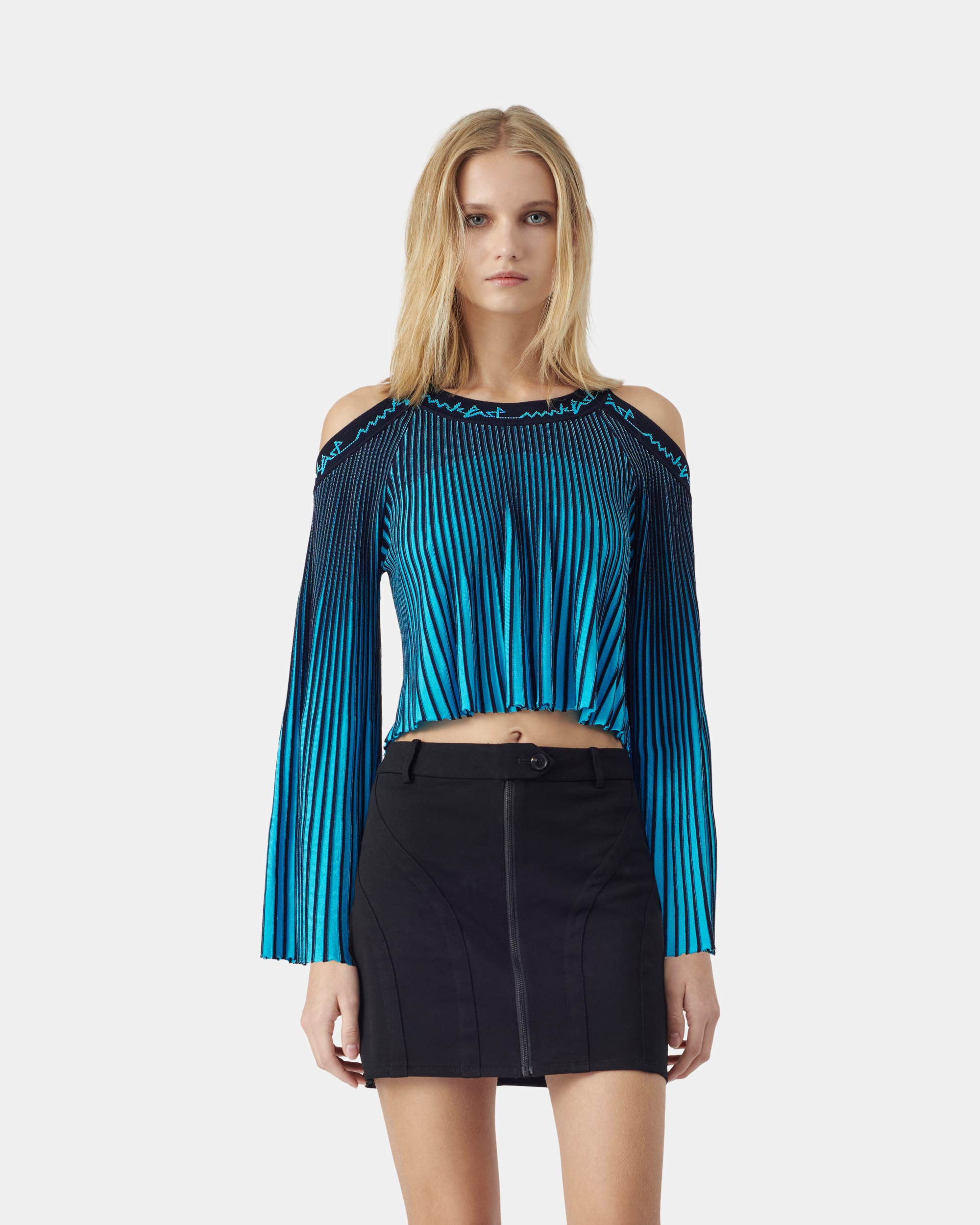 Women's Blue Off-Shoulder Knit Sweater