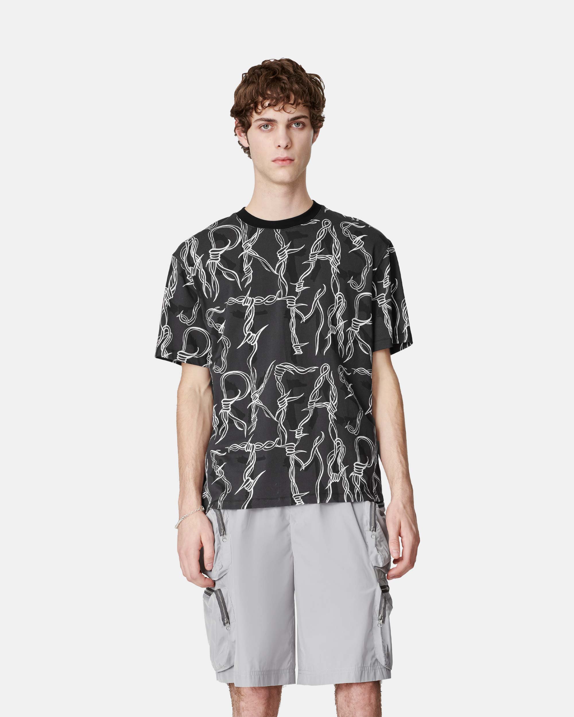 Men's Black Thorn Print Cotton T-Shirt