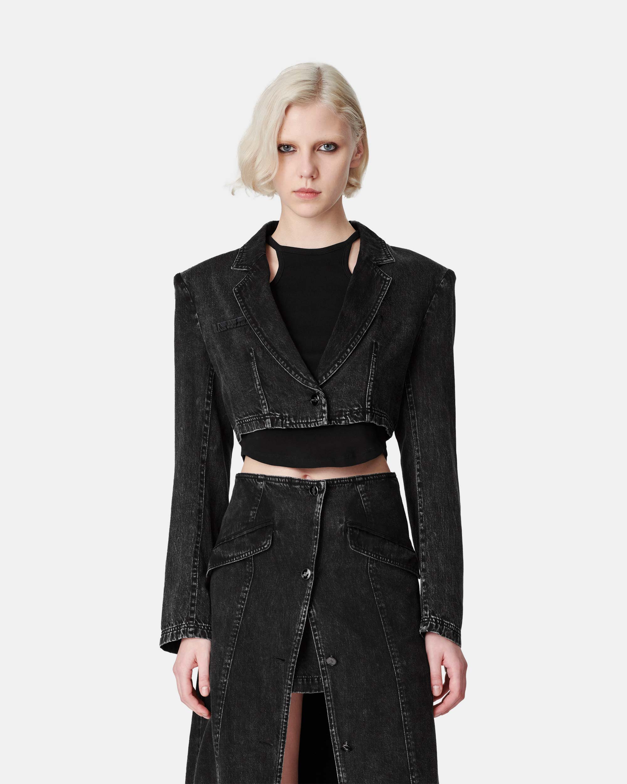 Women's Washed Denim Short Blazer