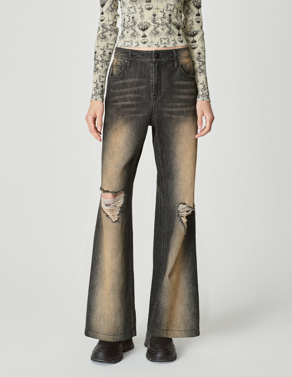 Women's Dyed Washed Denim Flared Pants