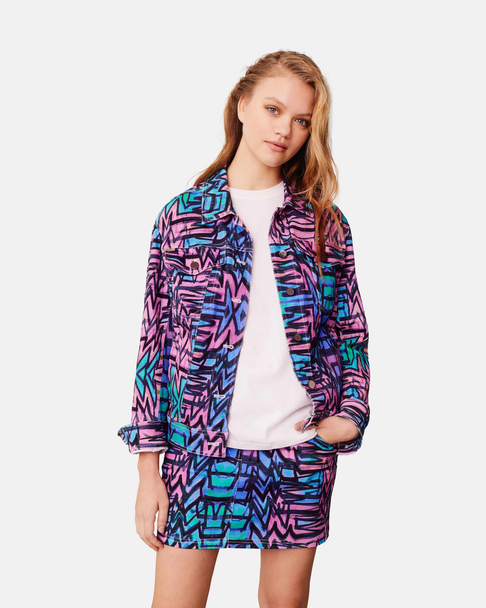 Women Pattern Washed Denim Mini Skirt