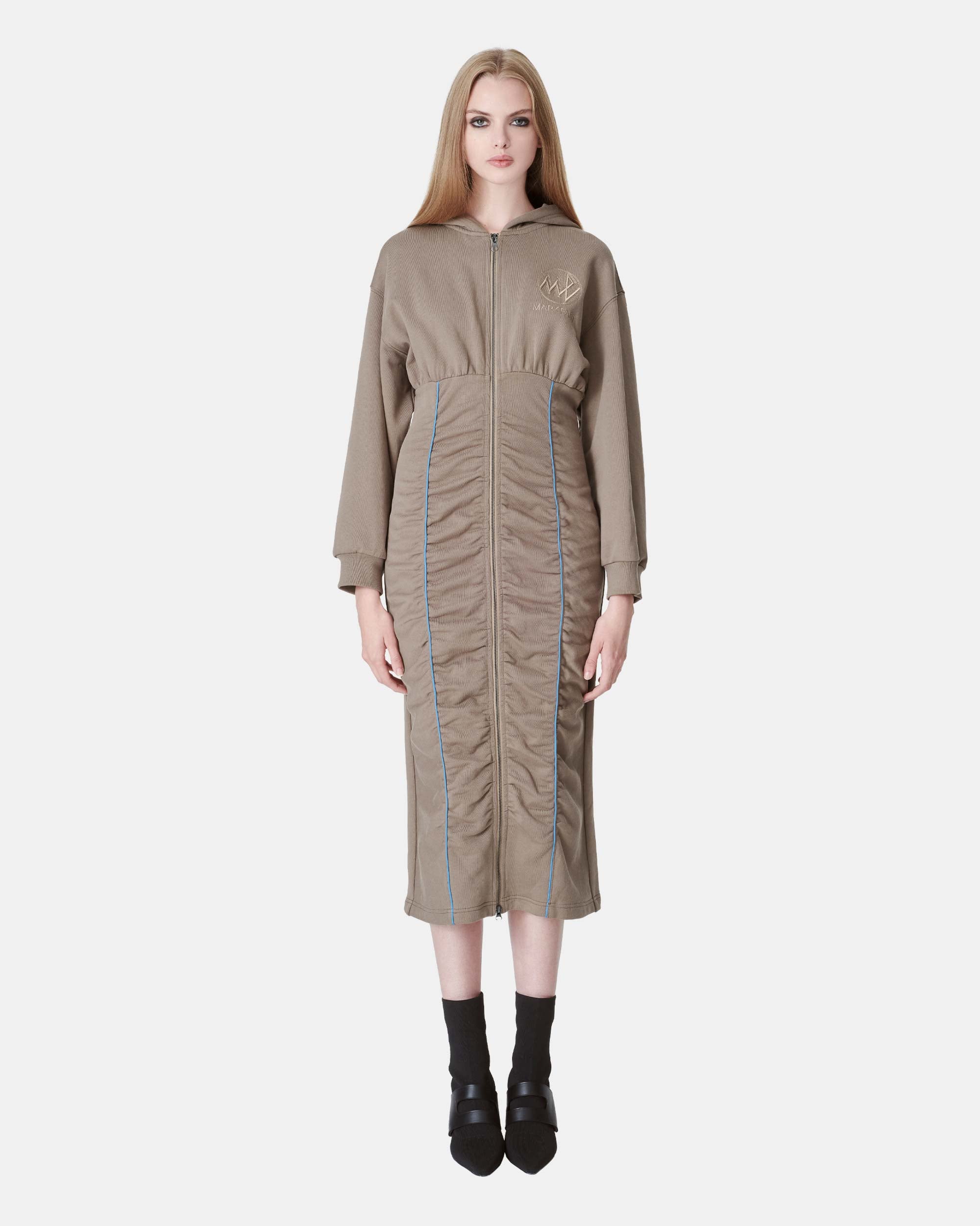 Women's Cotton Hooded Zipper Drawstring Dress