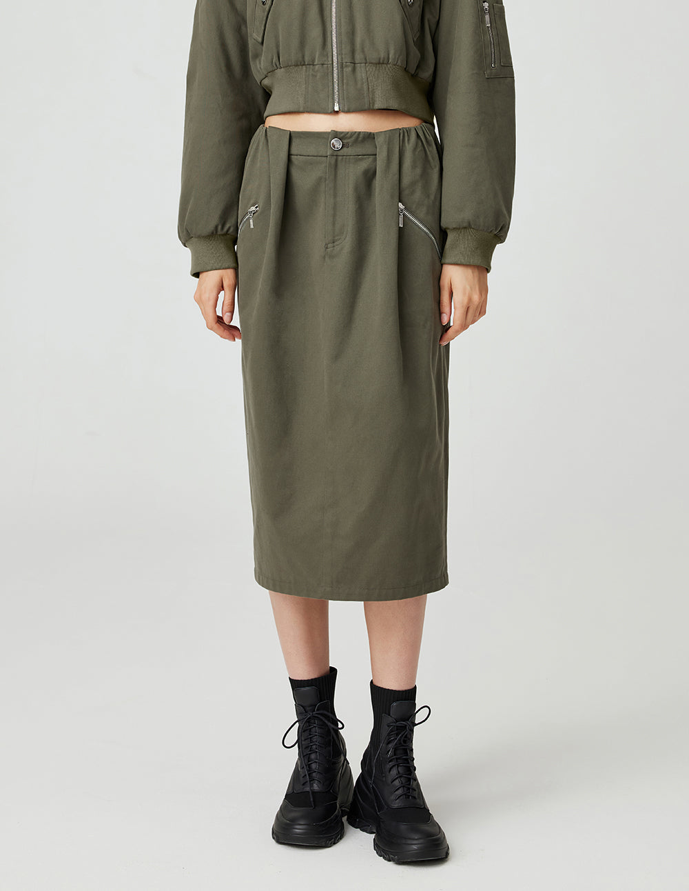 Women's Loose Straight Fit Pleated Design Versatile Midi Skirt