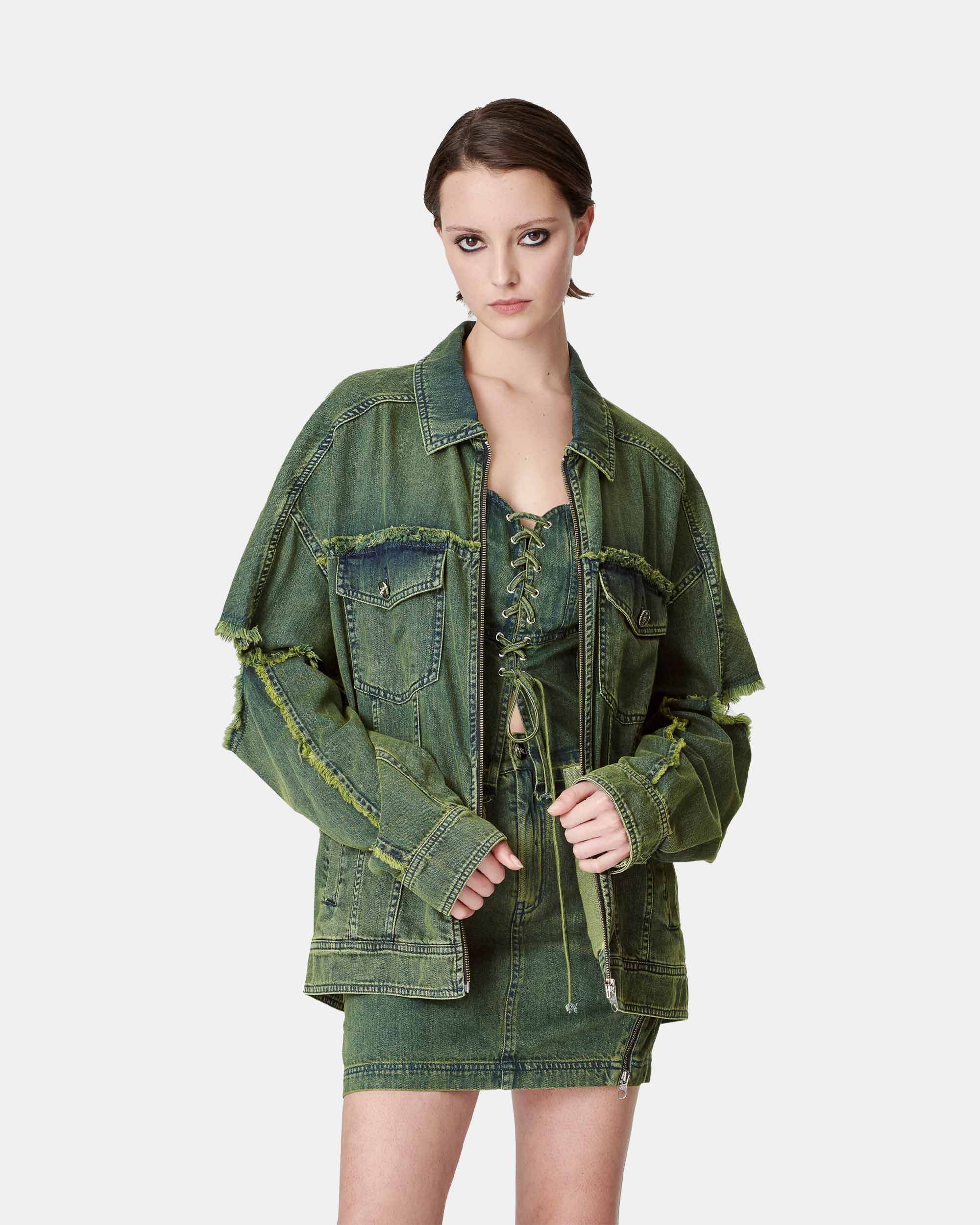Unisex Style Ripped Sleeve Washed Denim Jacket