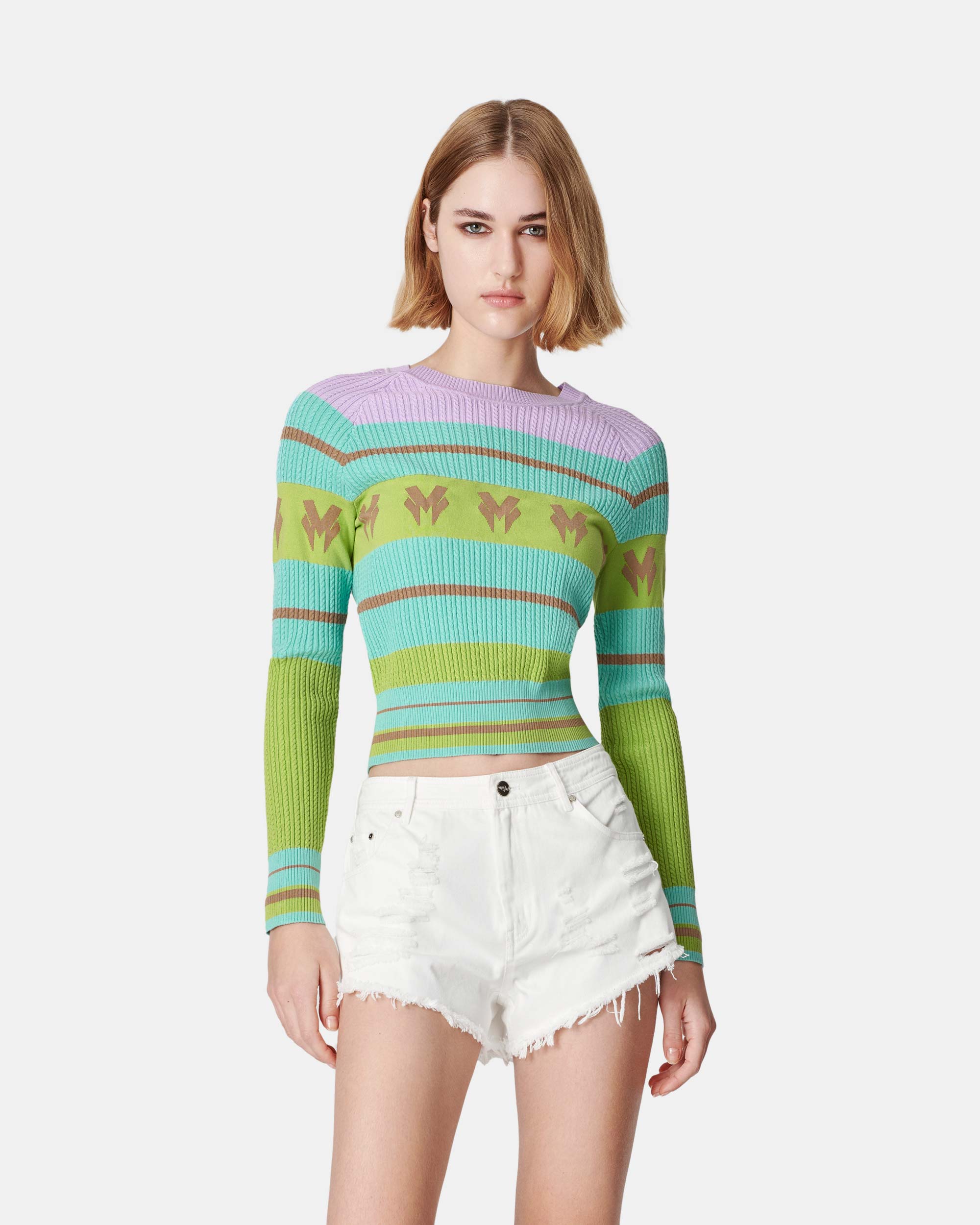 Women's Contrast Striped Jacquard Knit Pullover