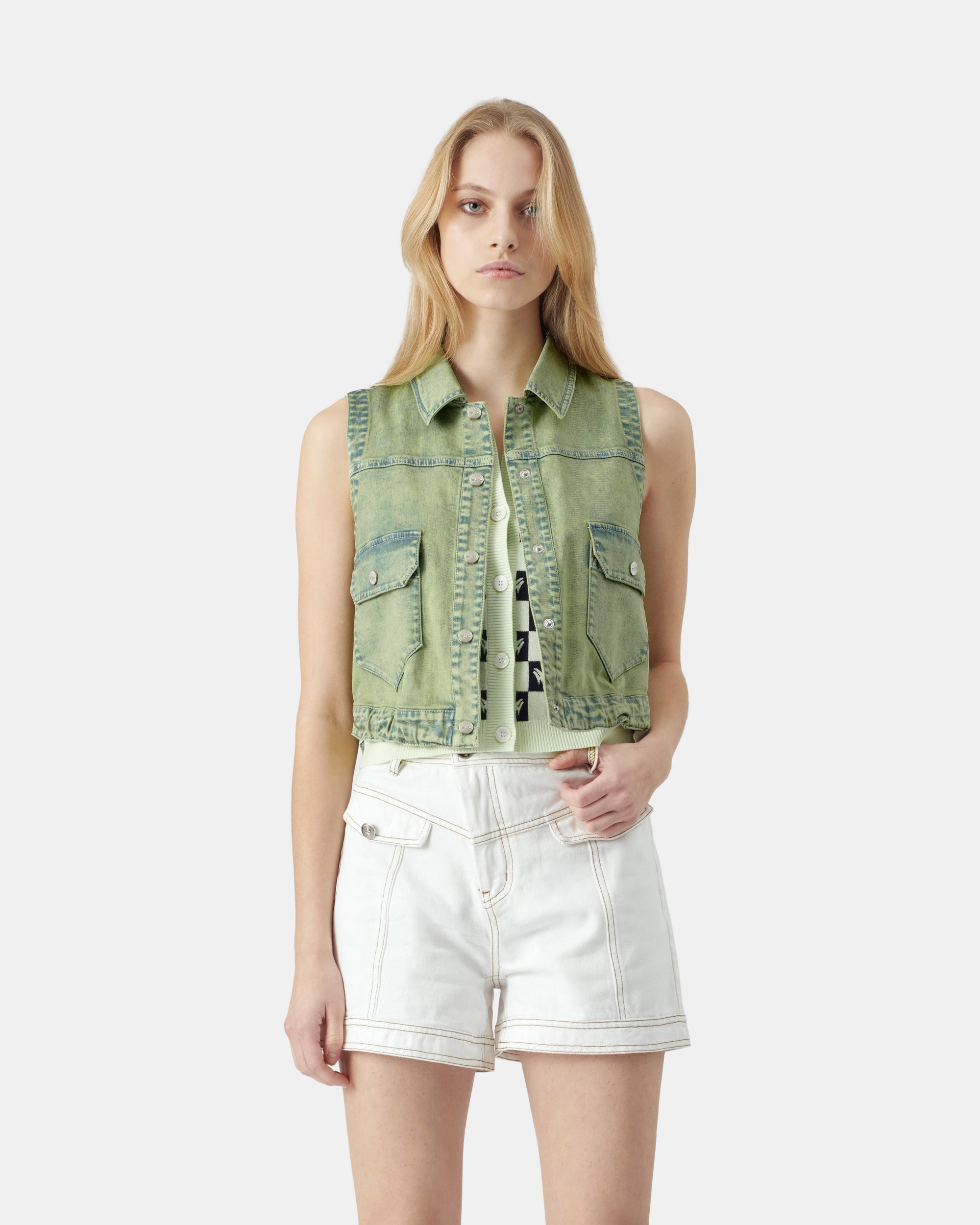 Women's Light Green Washed Denim Tank Top