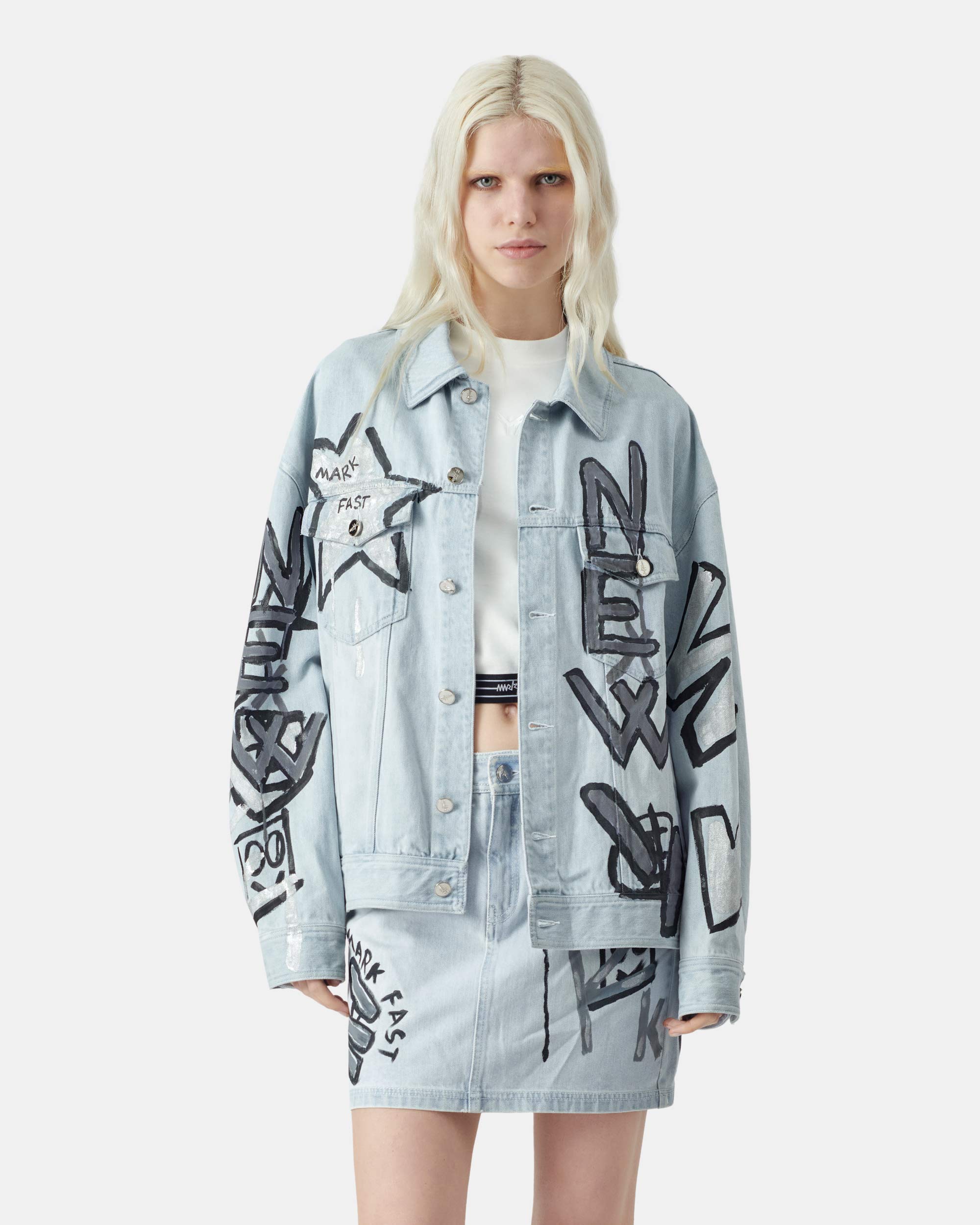 Graffiti Print Denim Skirt