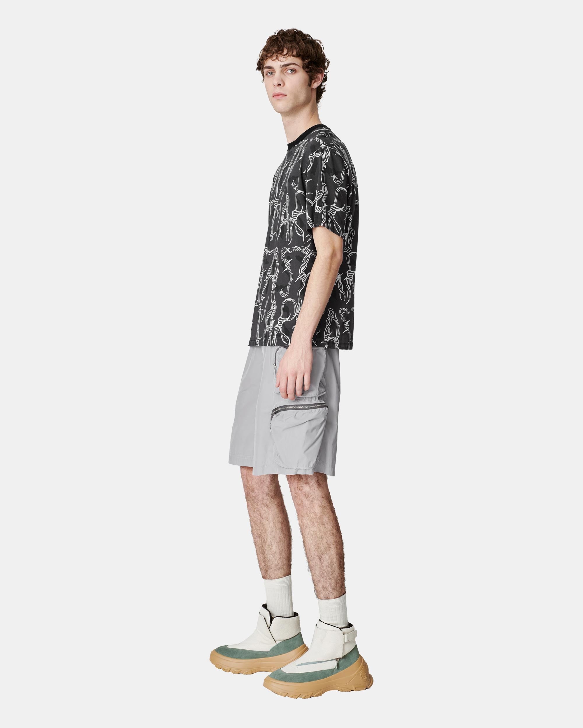 Men's Black Thorn Print Cotton T-Shirt