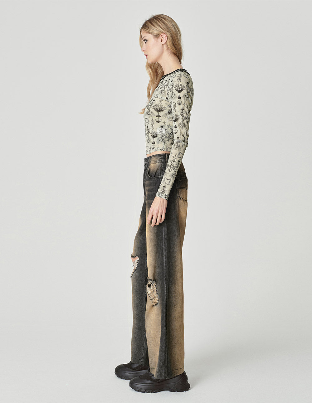 Women's Dyed Washed Denim Flared Pants