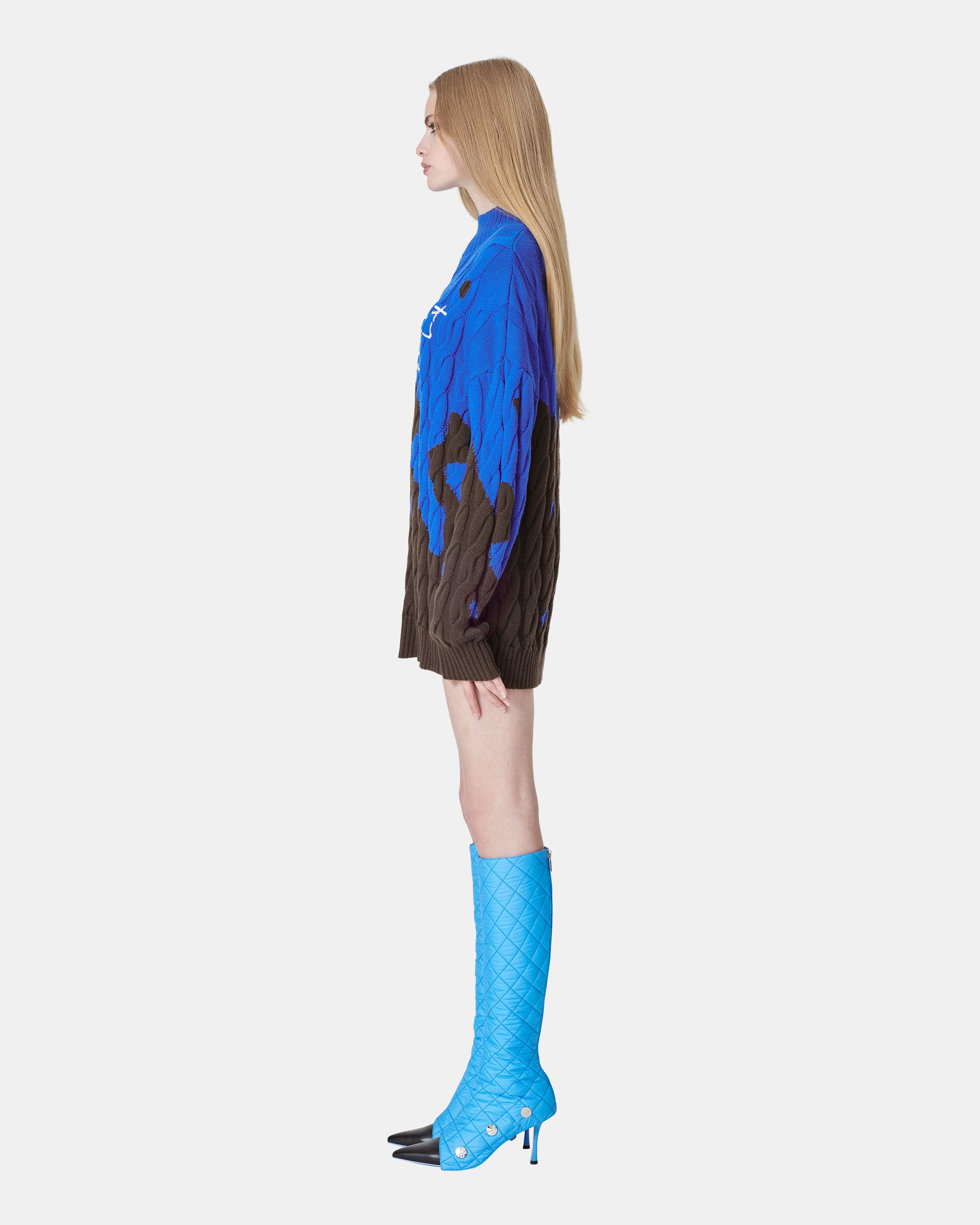 Women's Blue Wool Blend Jacquard Sweater