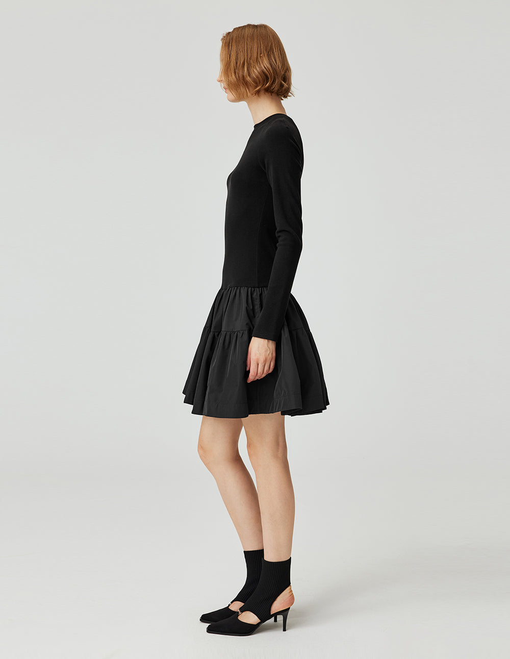 Women's Round Neck Knitted Patchwork Woven Tutu Dress
