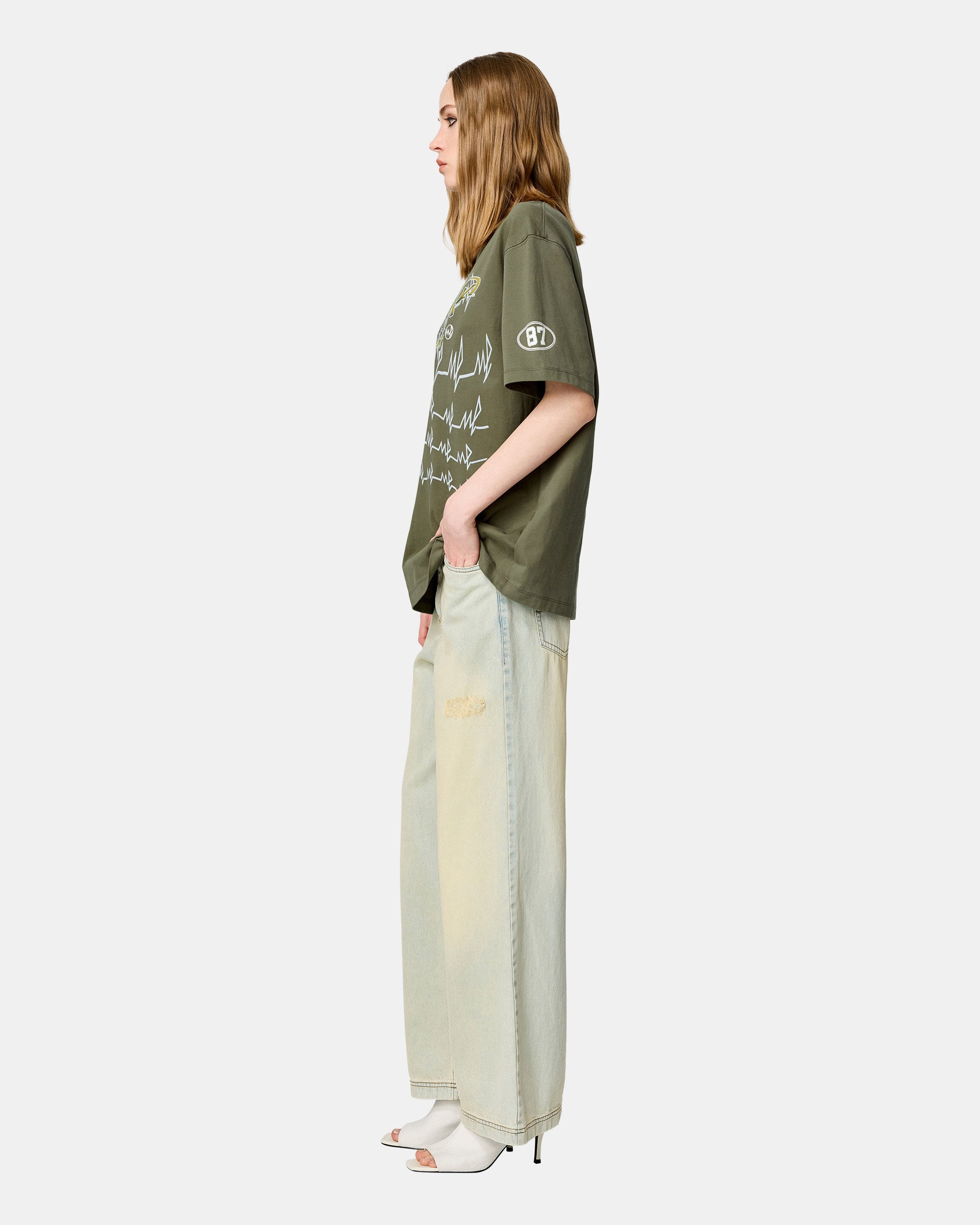 Unisex Olive Green Graffiti Graphic Streetwear Tee