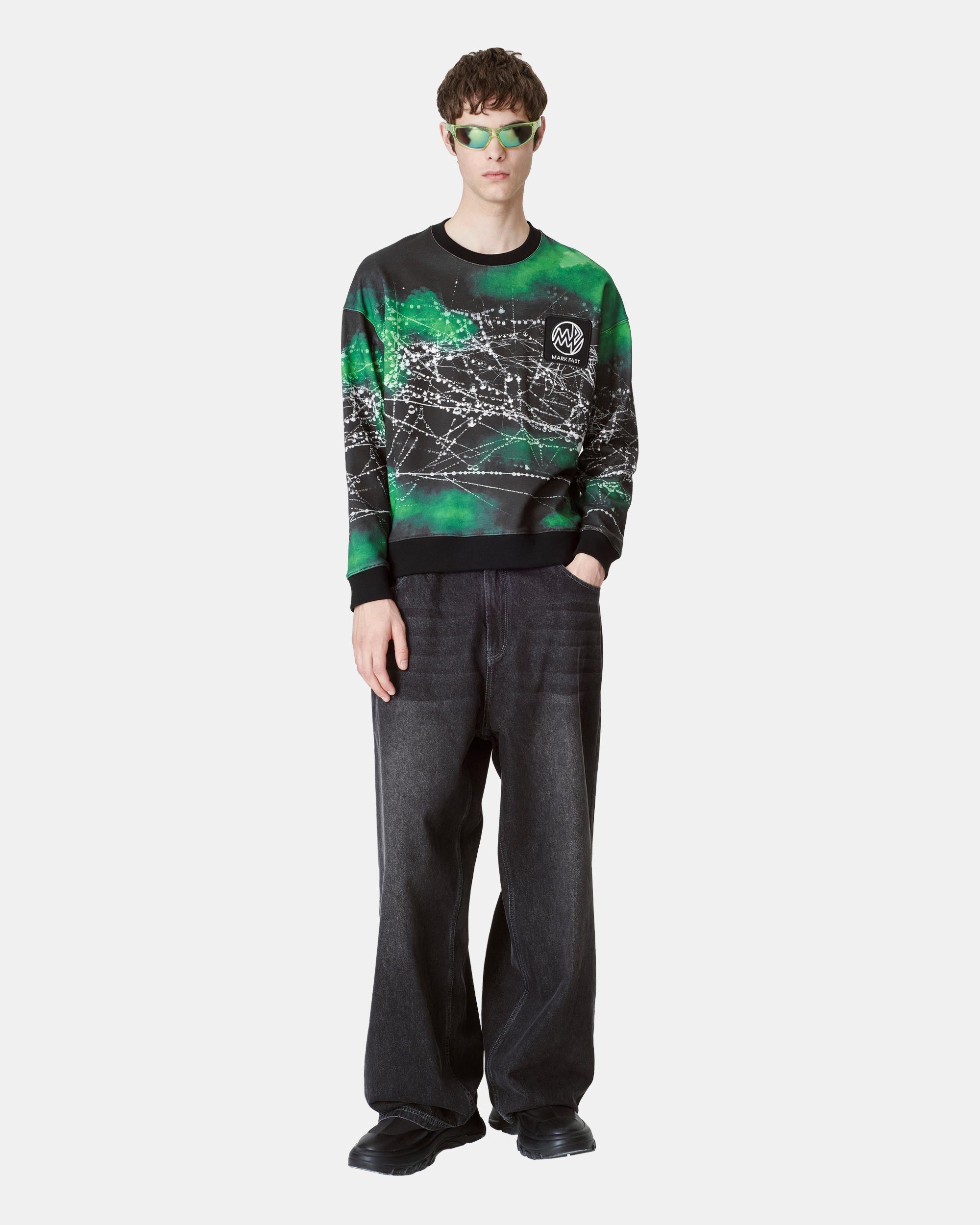 Unisex Black Positioning Printed Cotton Pullover Sweater