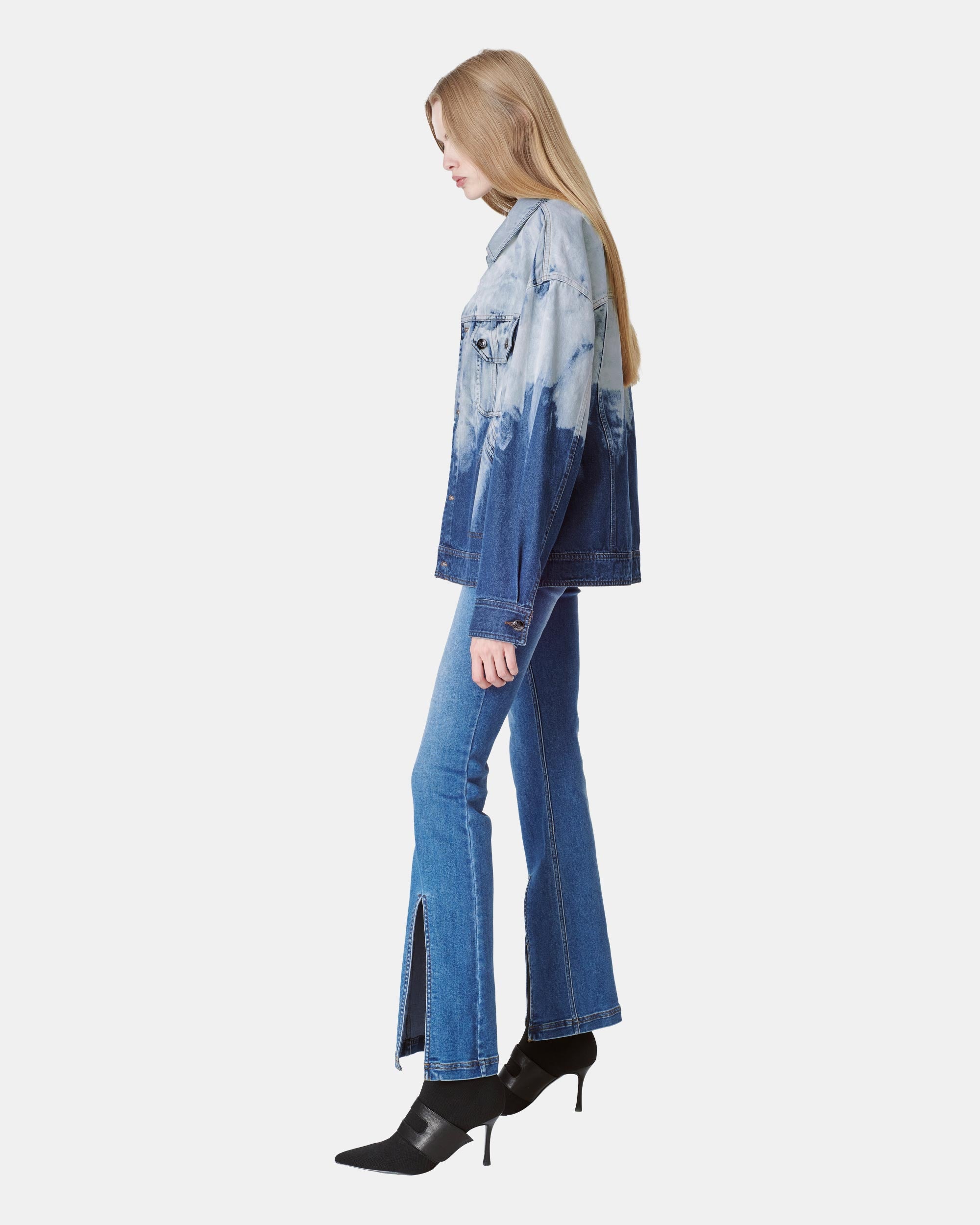 Unisex Gradient Fade Washed Denim Jacket