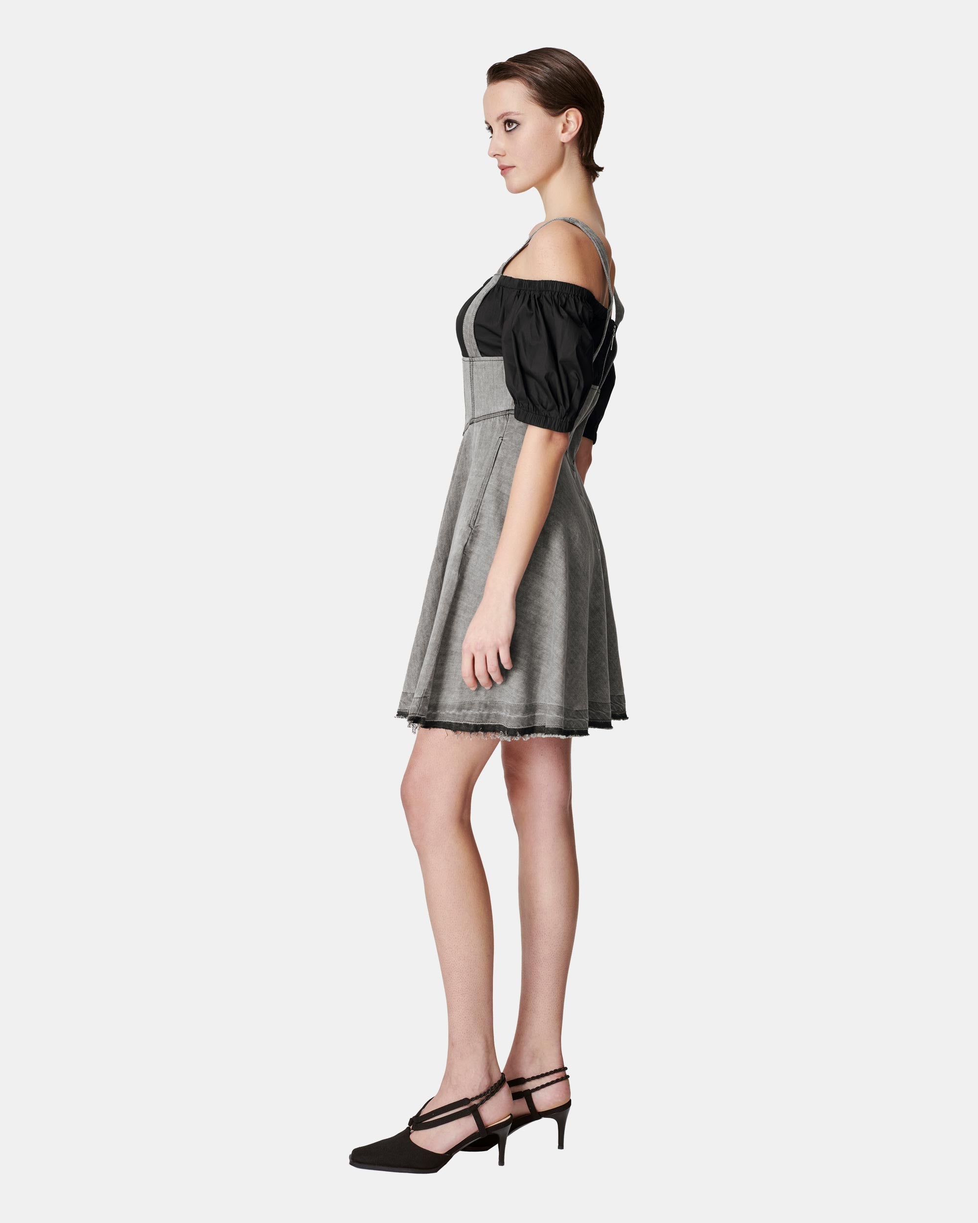 Women's Mock Two-Piece Off-Shoulder Denim Dress