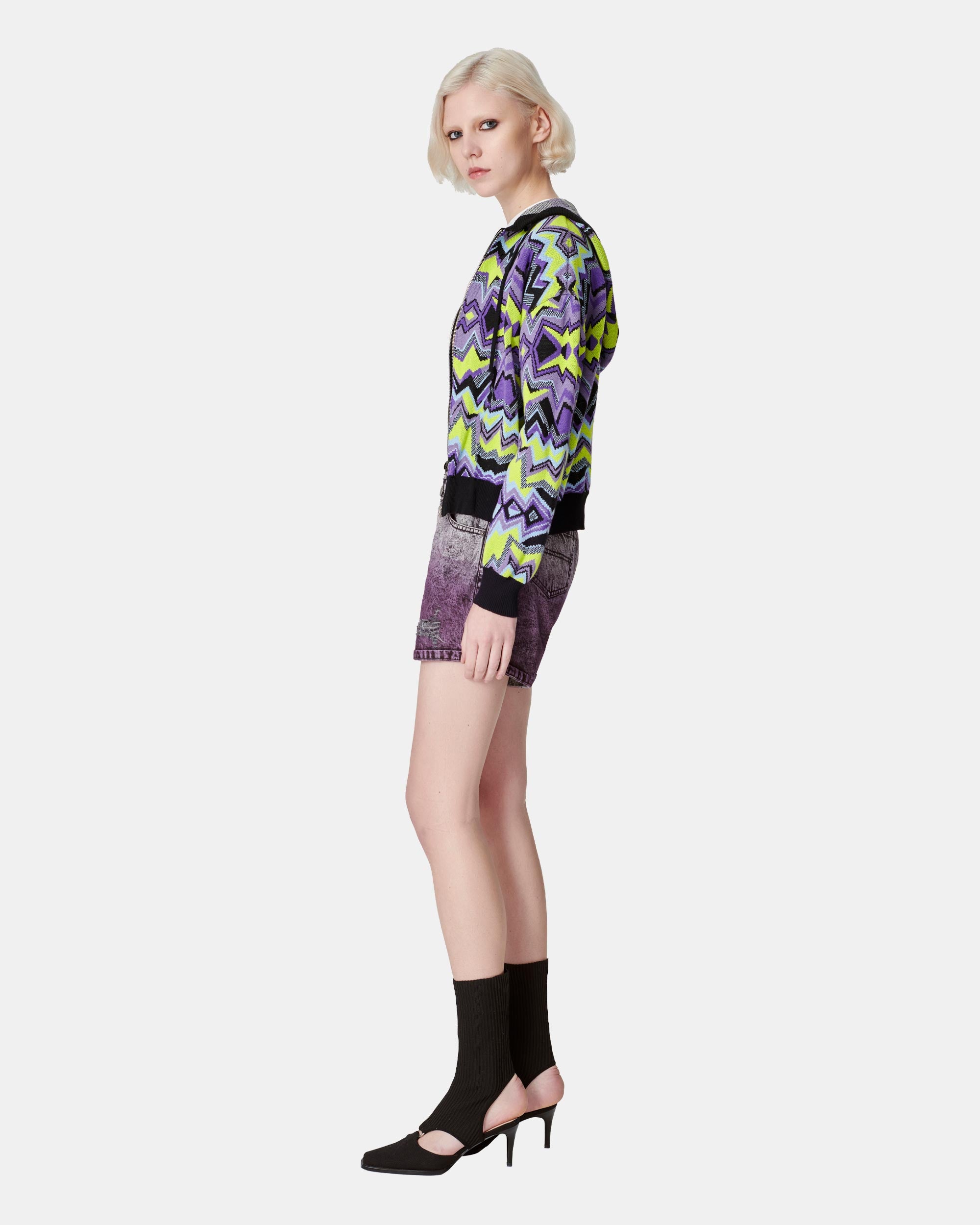 Women's Geometric Jacquard Hooded Knitted Jacket