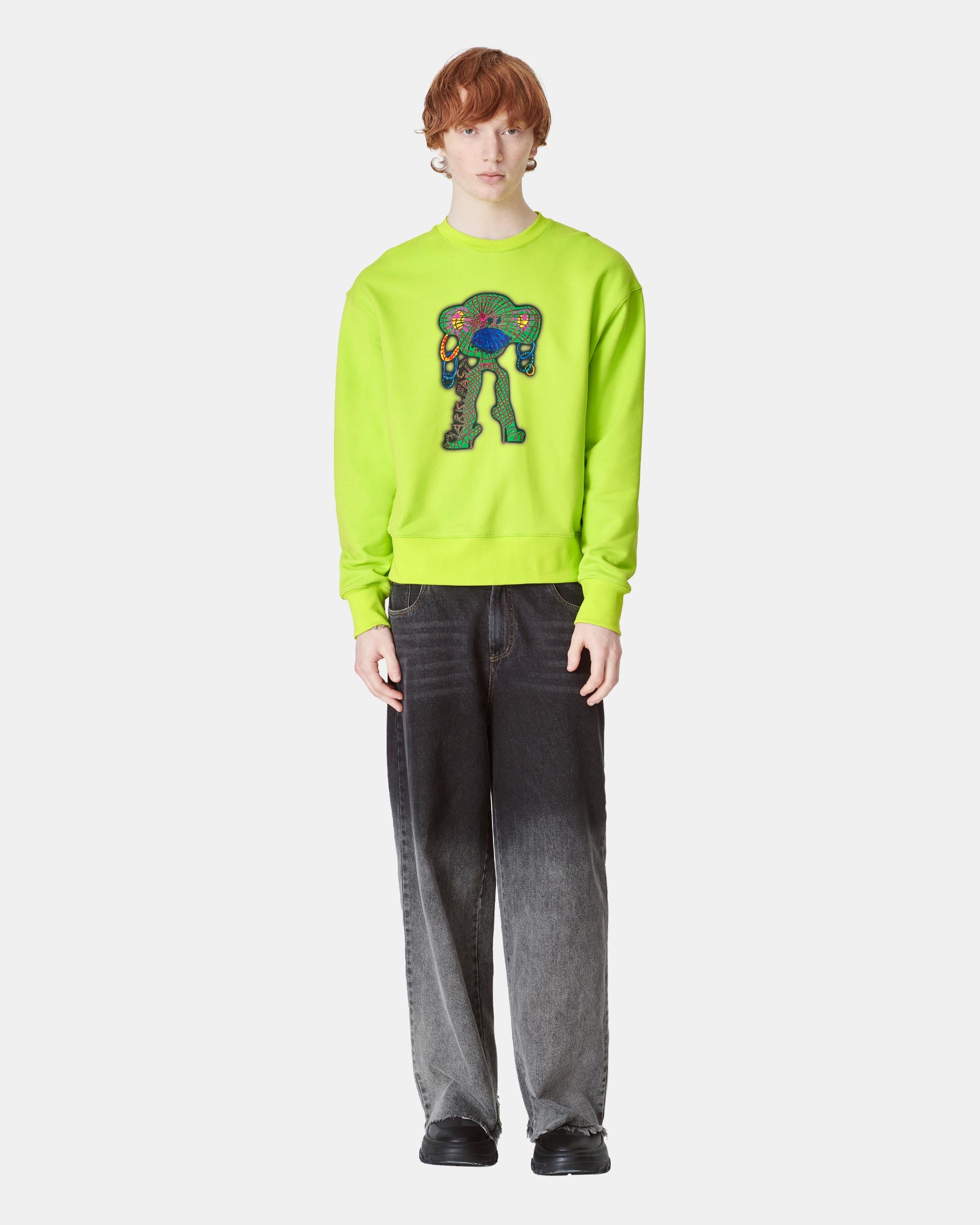 Unisex Fluorescent Green Cotton Print Sweatshirt