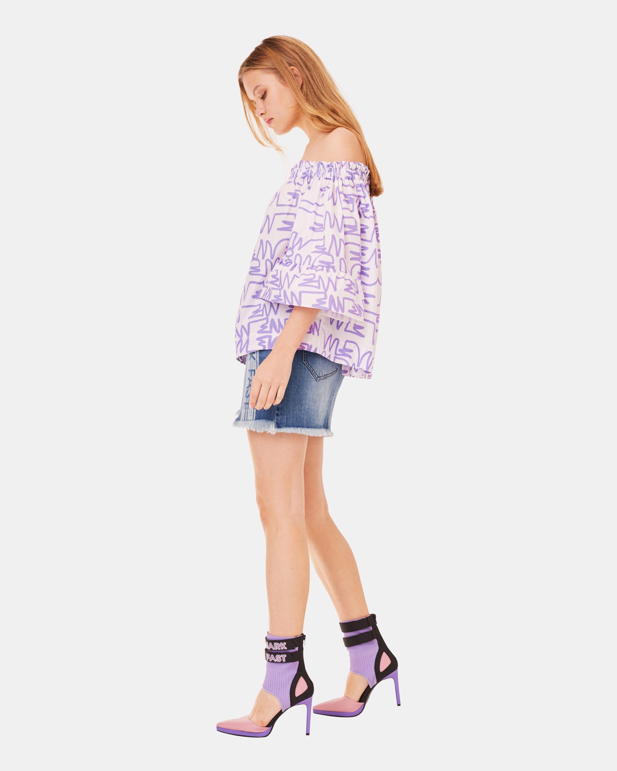 Women's Graffiti Pattern Off-Shoulder Wide Sleeve Blouse